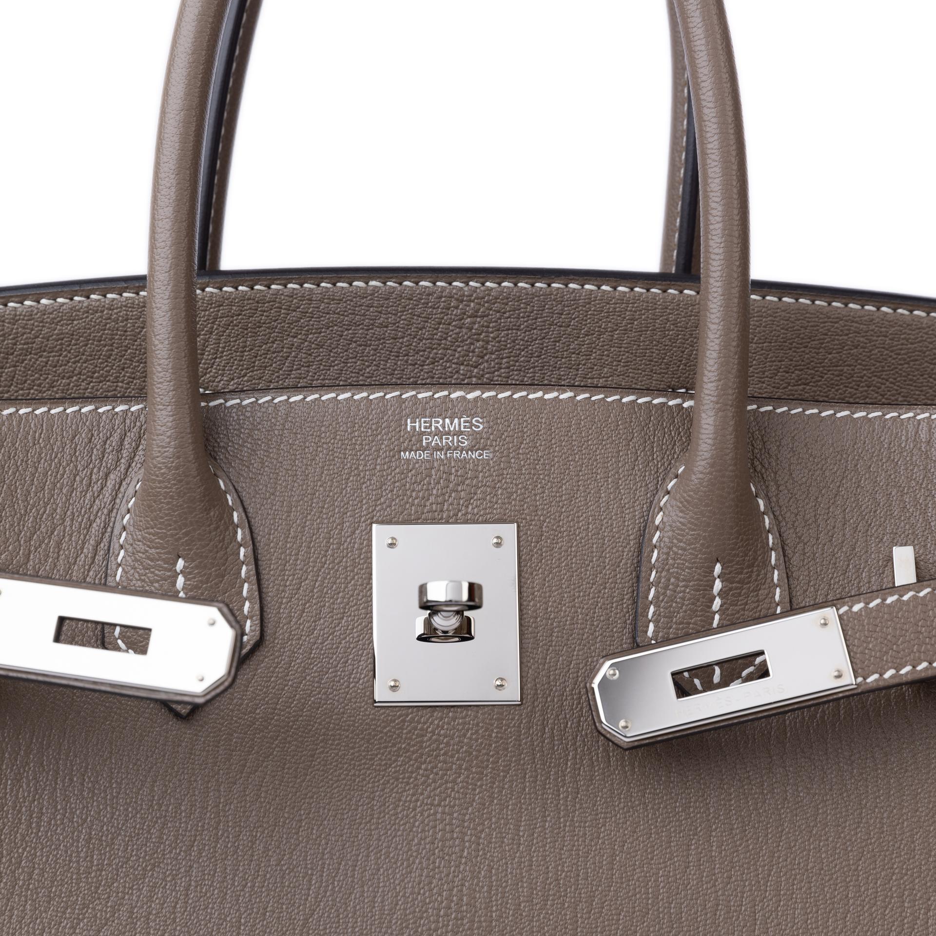 Very Good ( Rank A)  HERMÈS  Birkin 30 Etoupe (18) Chevre Palladium hardware X (2016) - 9