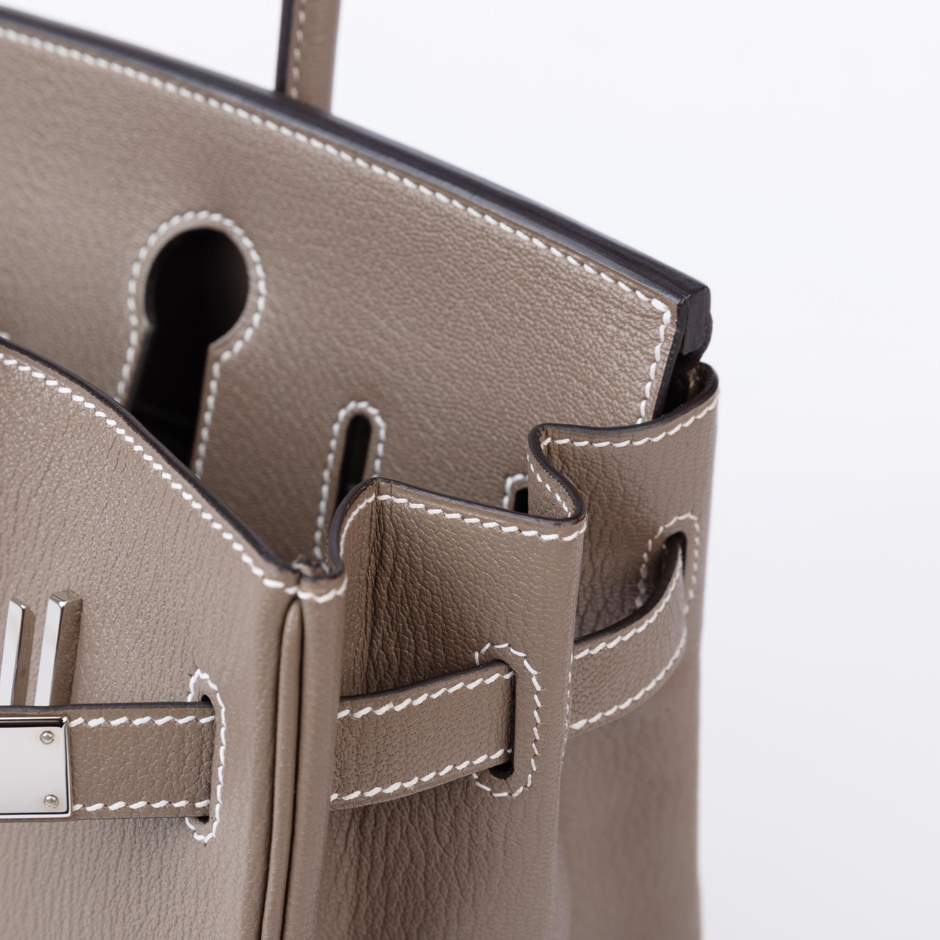 Very Good ( Rank A)  HERMÈS  Birkin 30 Etoupe (18) Chevre Palladium hardware X (2016) - 11