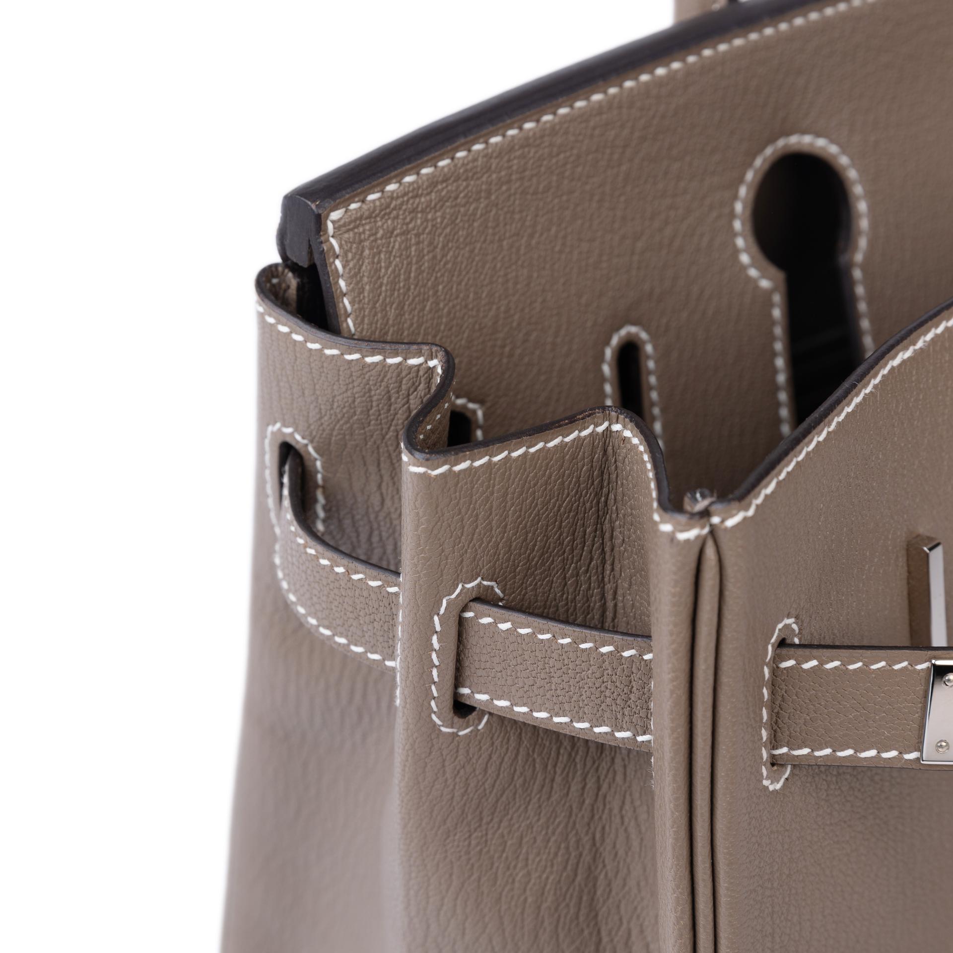 Very Good ( Rank A)  HERMÈS  Birkin 30 Etoupe (18) Chevre Palladium hardware X (2016) - 12