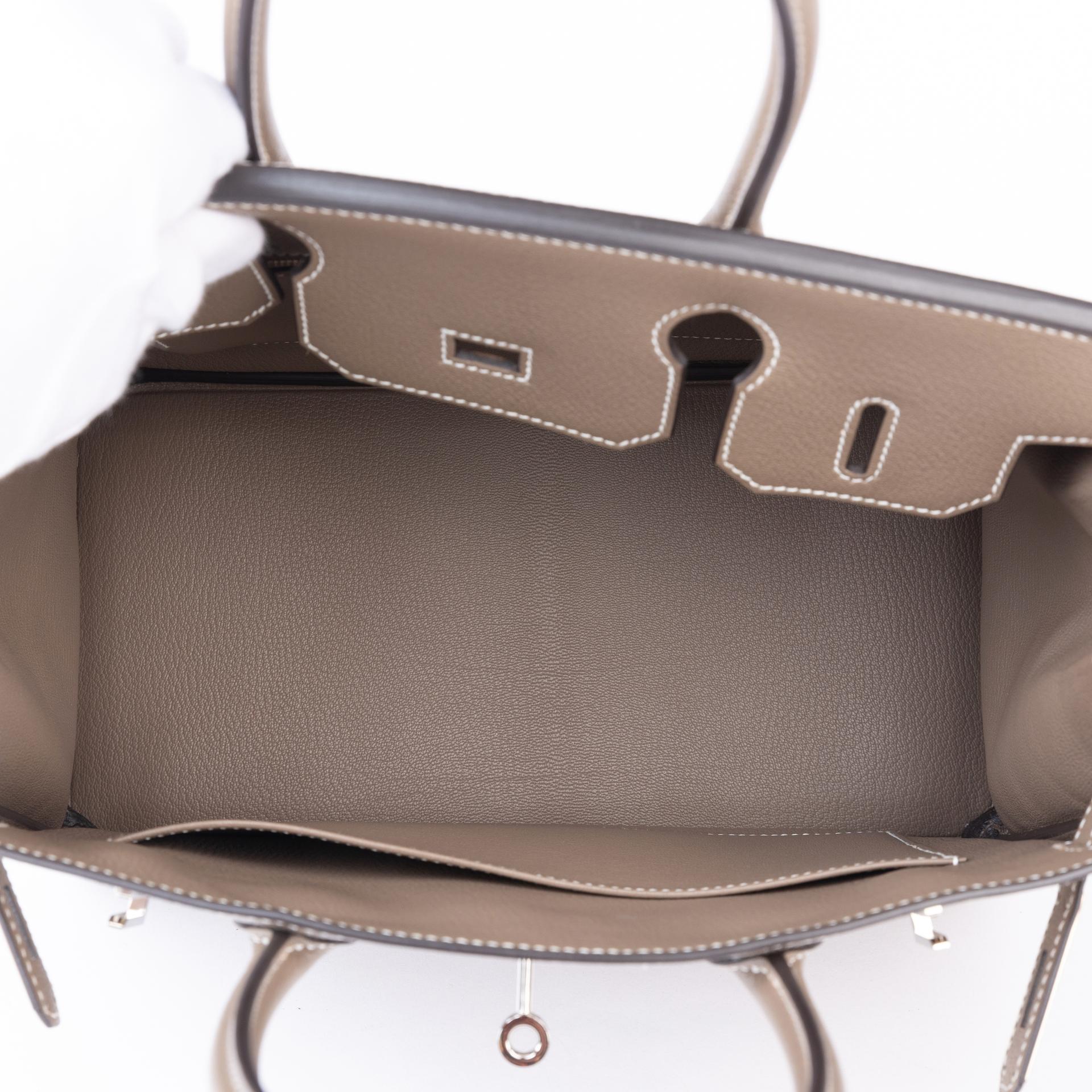 Very Good ( Rank A)  HERMÈS  Birkin 30 Etoupe (18) Chevre Palladium hardware X (2016) - 10
