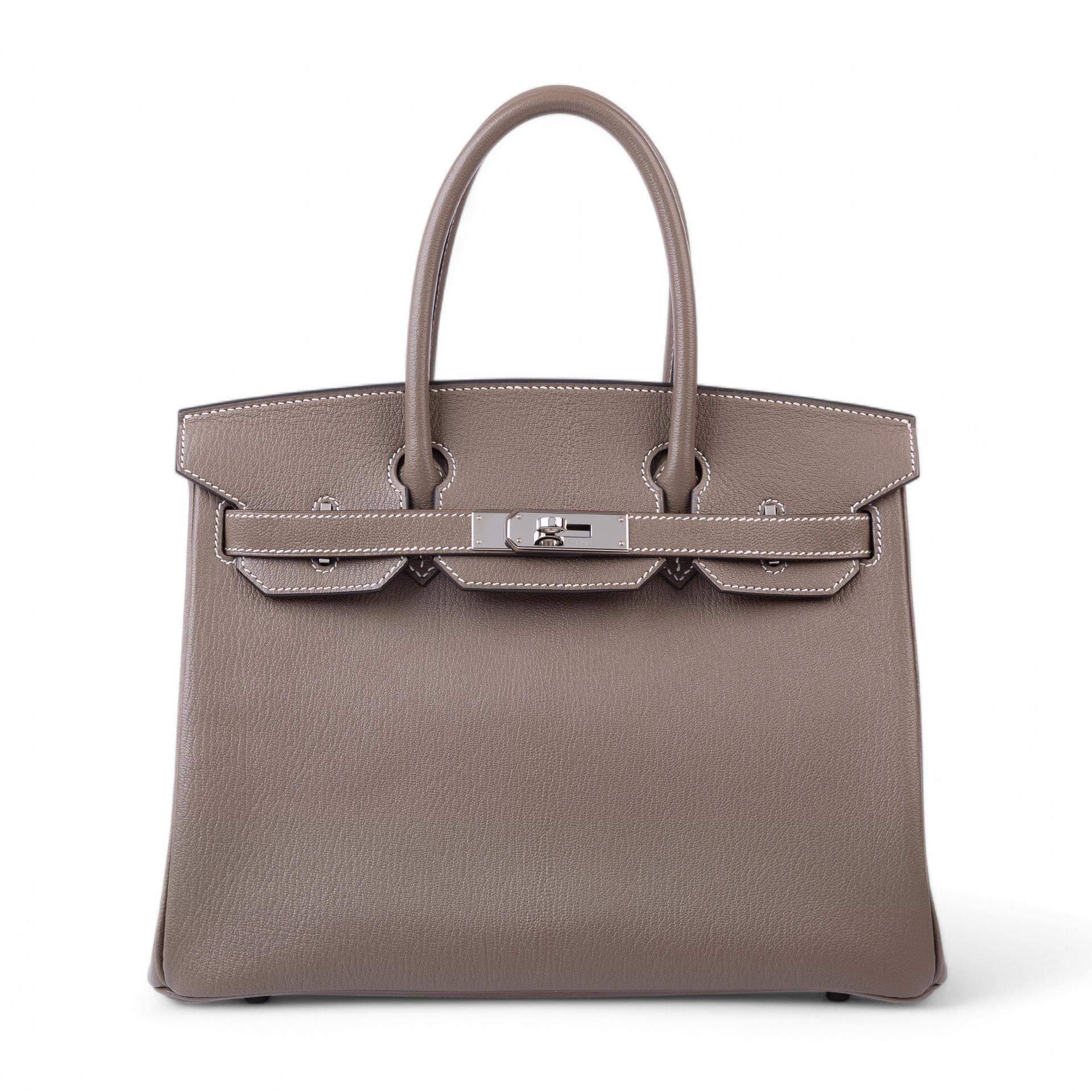 Very Good ( Rank A)  HERMÈS  Birkin 30 Etoupe (18) Chevre Palladium hardware X (2016) - 1