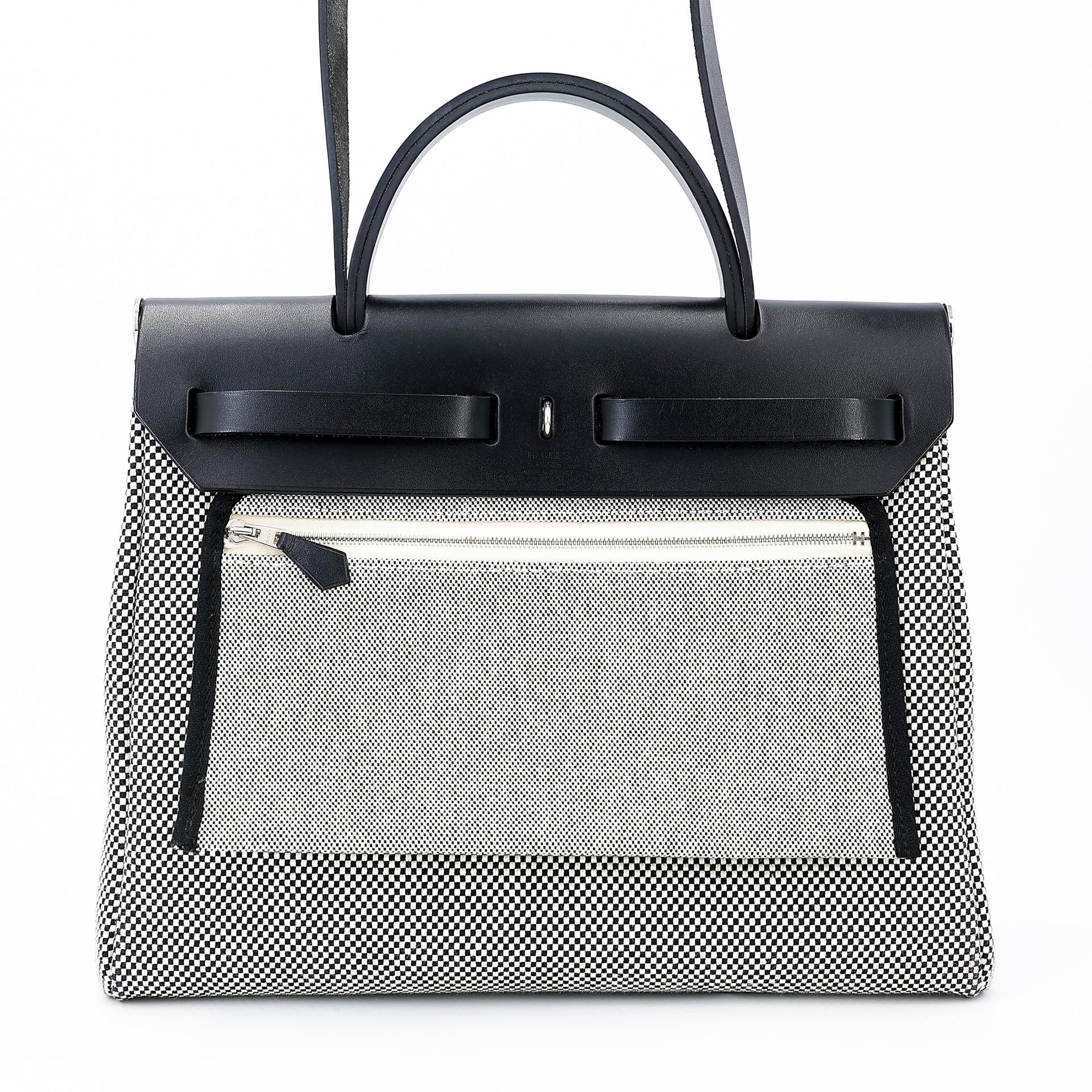 ランク A HERMÈS エルメス エールバッグジップ PM ブラック (89) キャンバス レザー シルバー金具 B刻印 - 2