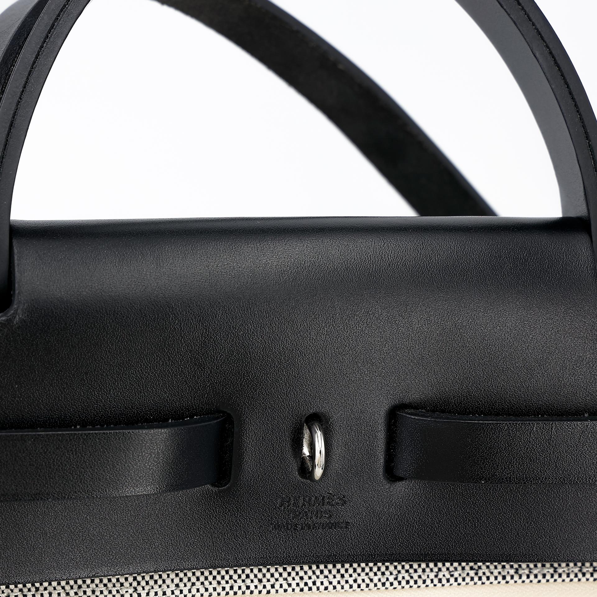 ランク A HERMÈS エルメス エールバッグジップ PM ブラック (89) キャンバス レザー シルバー金具 B刻印 - 20