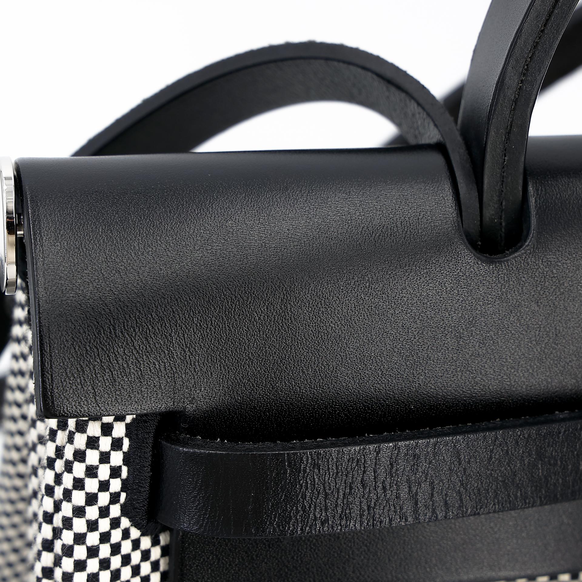 ランク A HERMÈS エルメス エールバッグジップ PM ブラック (89) キャンバス レザー シルバー金具 B刻印 - 24