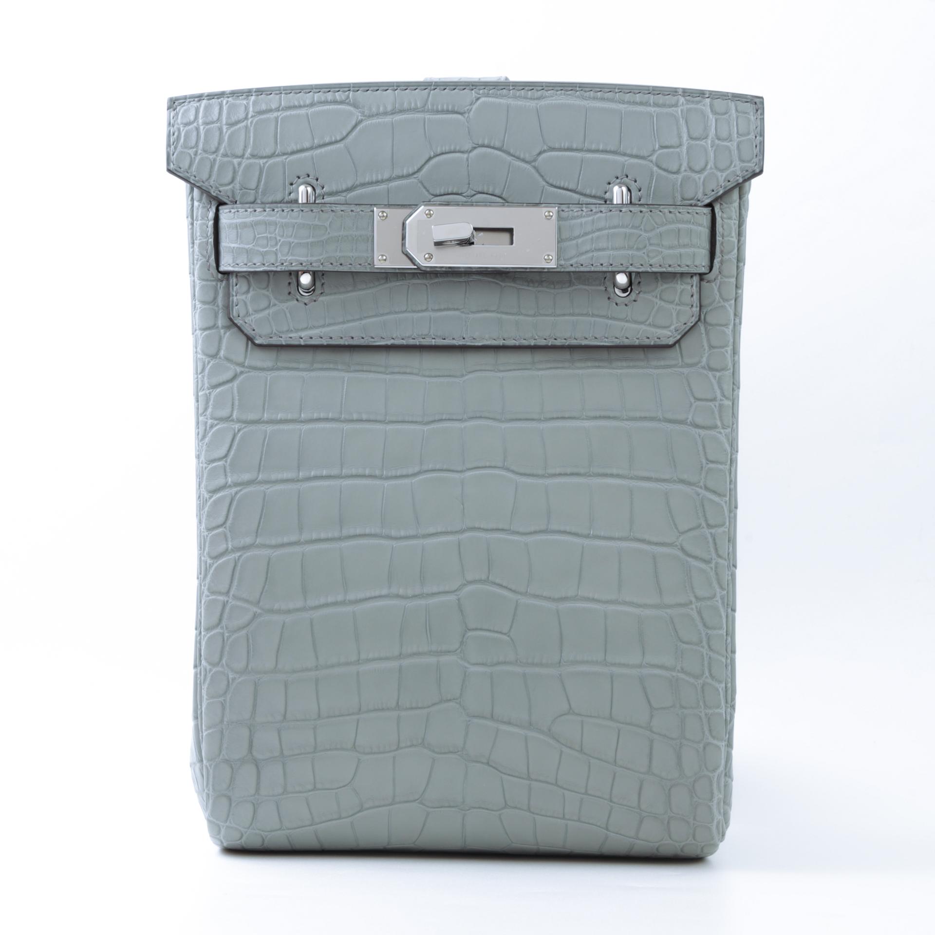 Brand New ( Rank N ) HERMÈS Hac a Dos PM Gris Ciment (0V) Matte Alligator Palladium hardware W (2024) - 1