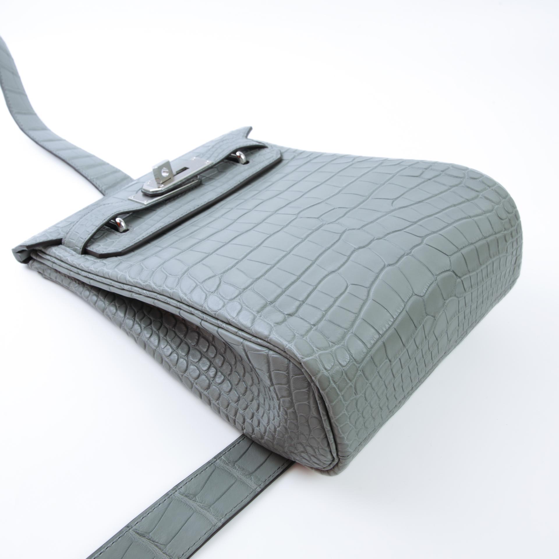 Brand New ( Rank N ) HERMÈS Hac a Dos PM Gris Ciment (0V) Matte Alligator Palladium hardware W (2024) - 5