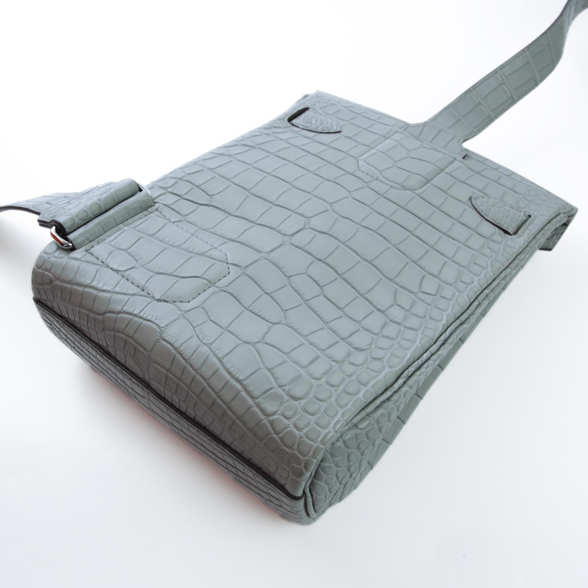 Brand New ( Rank N ) HERMÈS Hac a Dos PM Gris Ciment (0V) Matte Alligator Palladium hardware W (2024) - 6