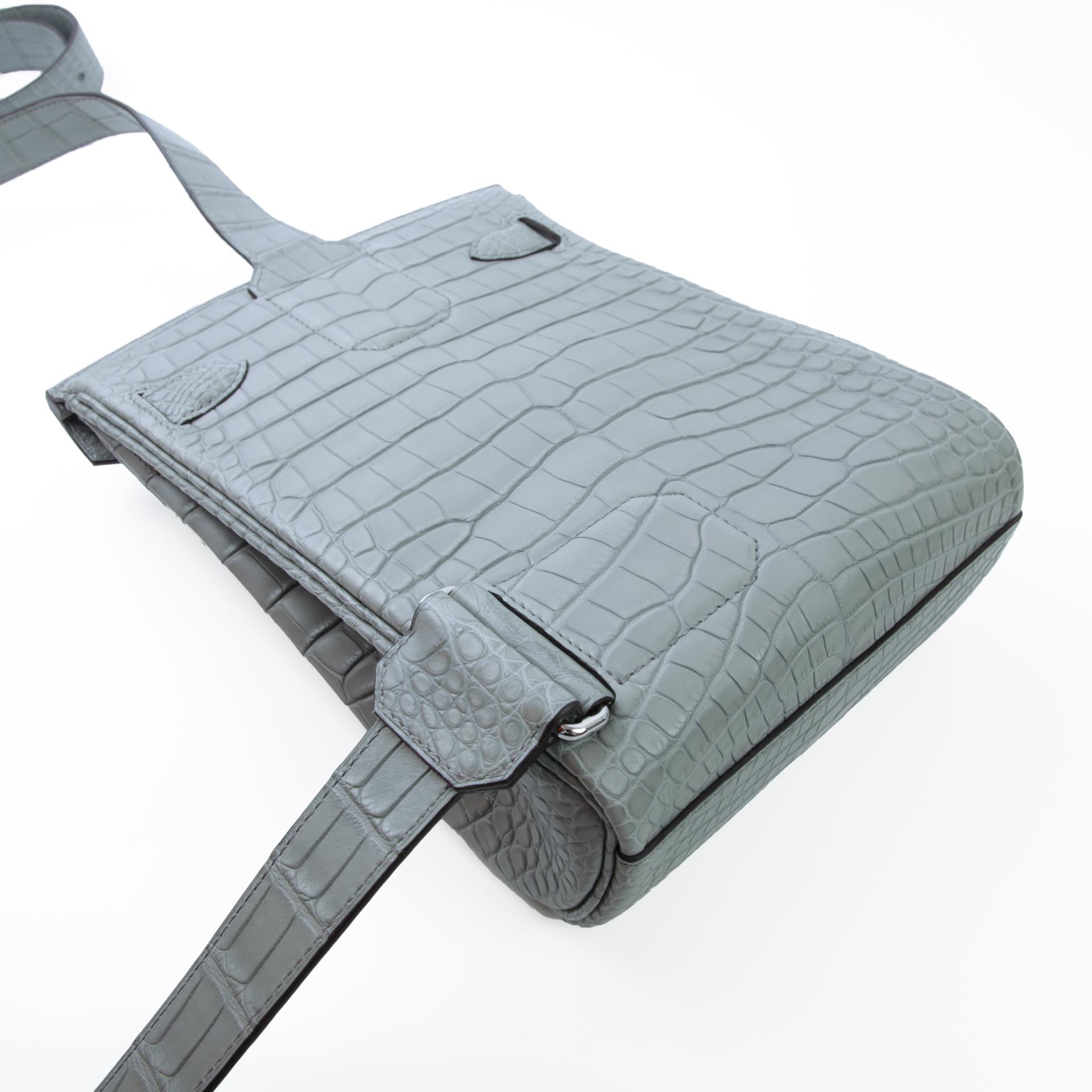 Brand New ( Rank N ) HERMÈS Hac a Dos PM Gris Ciment (0V) Matte Alligator Palladium hardware W (2024) - 7