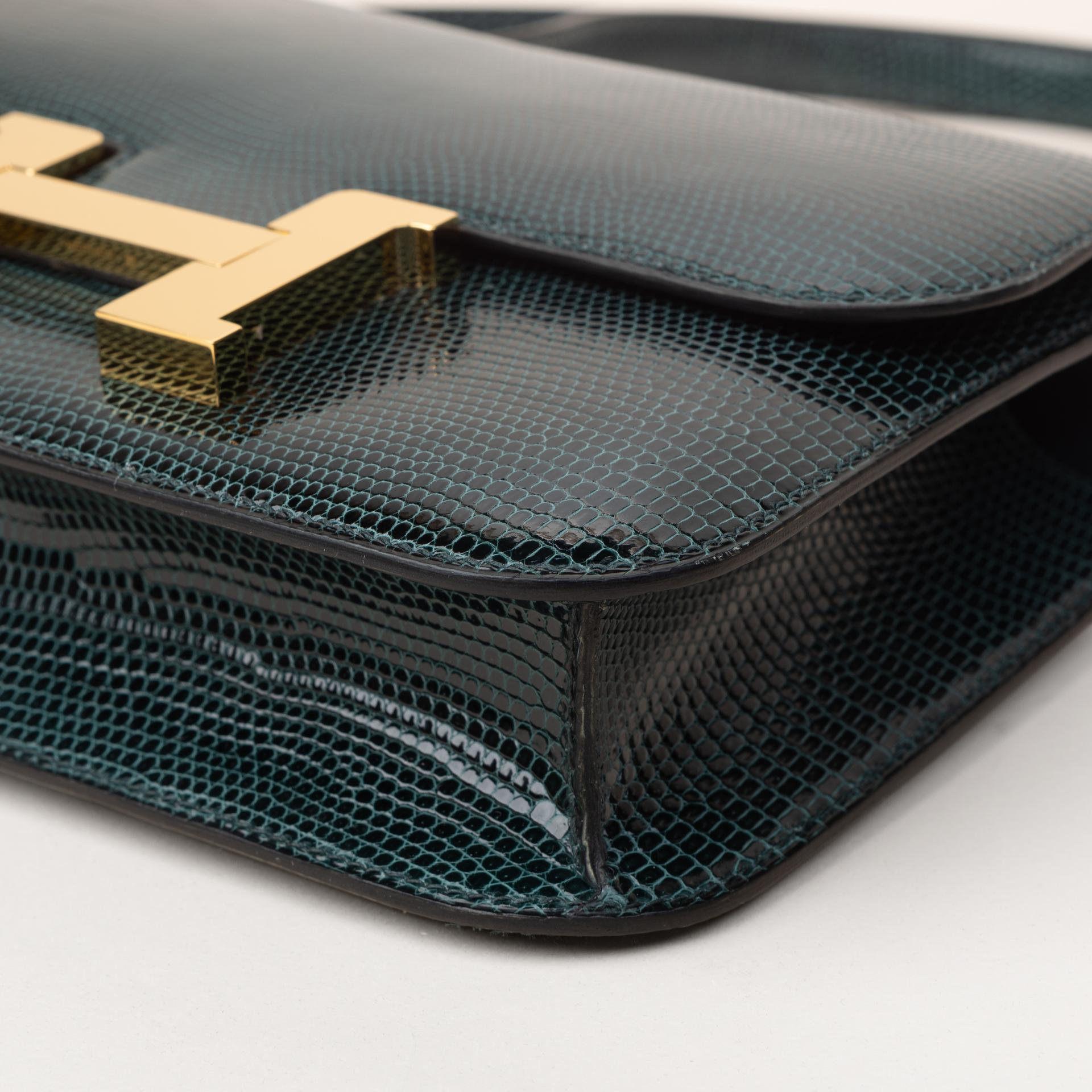 Very Good ( Rank A) HERMÈS Constance 24 Vert Cypress (6O) Lizard Gold hardware U (2022) - 5