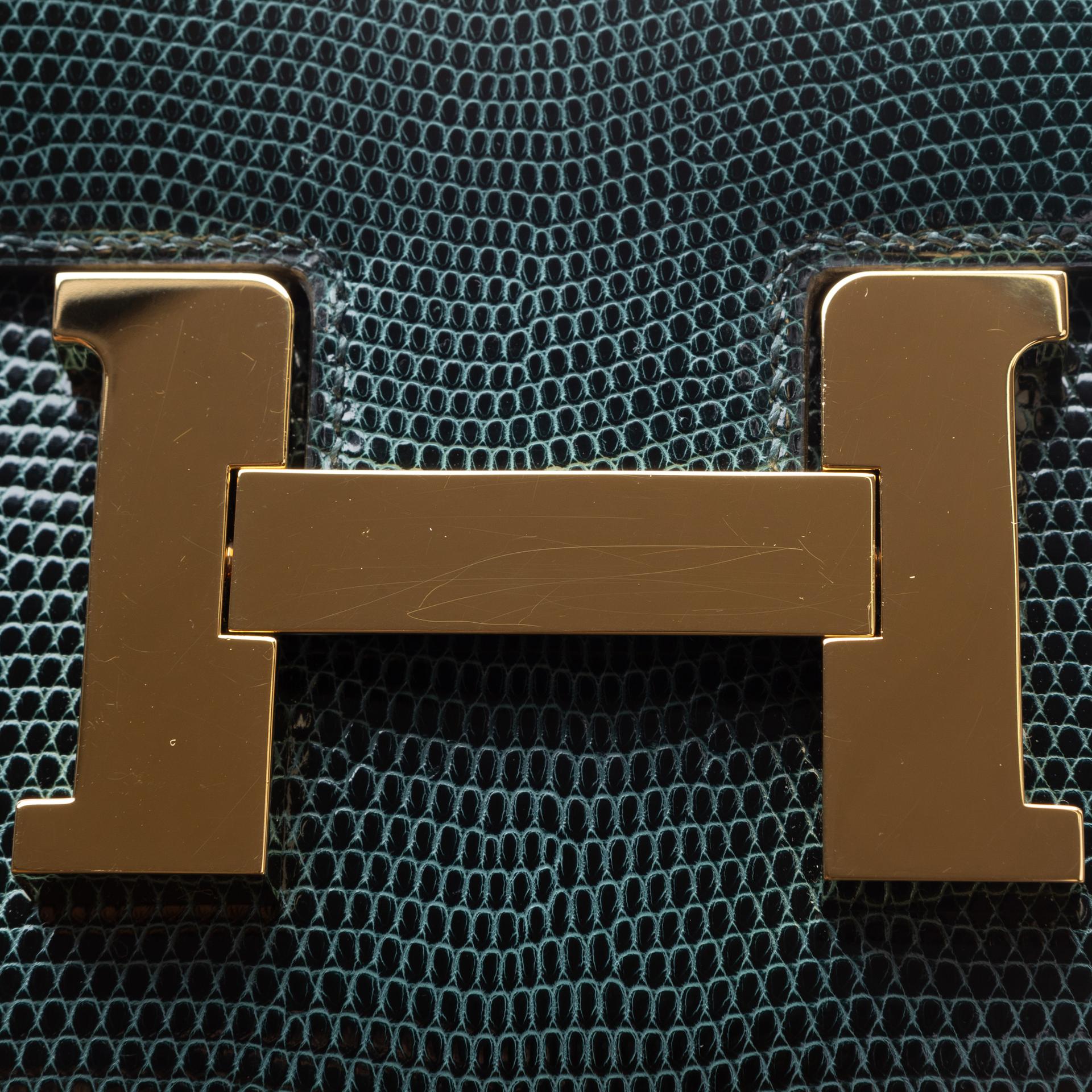 Very Good ( Rank A) HERMÈS Constance 24 Vert Cypress (6O) Lizard Gold hardware U (2022) - 8