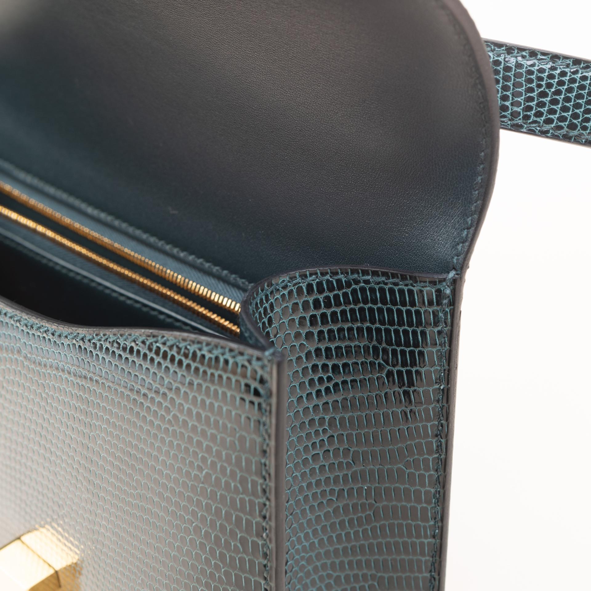 Very Good ( Rank A) HERMÈS Constance 24 Vert Cypress (6O) Lizard Gold hardware U (2022) - 12