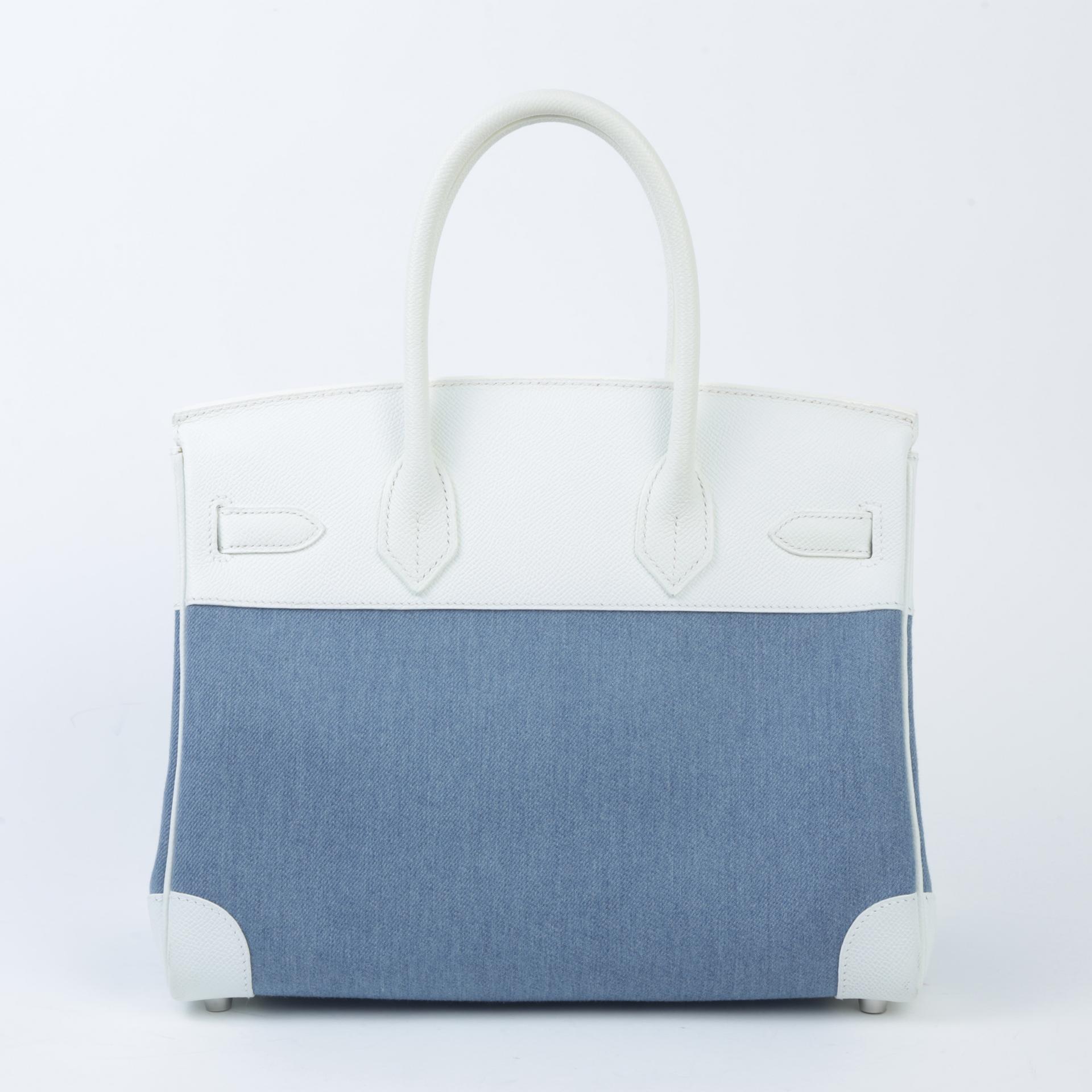 Very Good ( Rank A) HERMÈS Birkin 30 White (01) Epsom Toile Jean canvas Palladium hardware Square M (2009) - 2