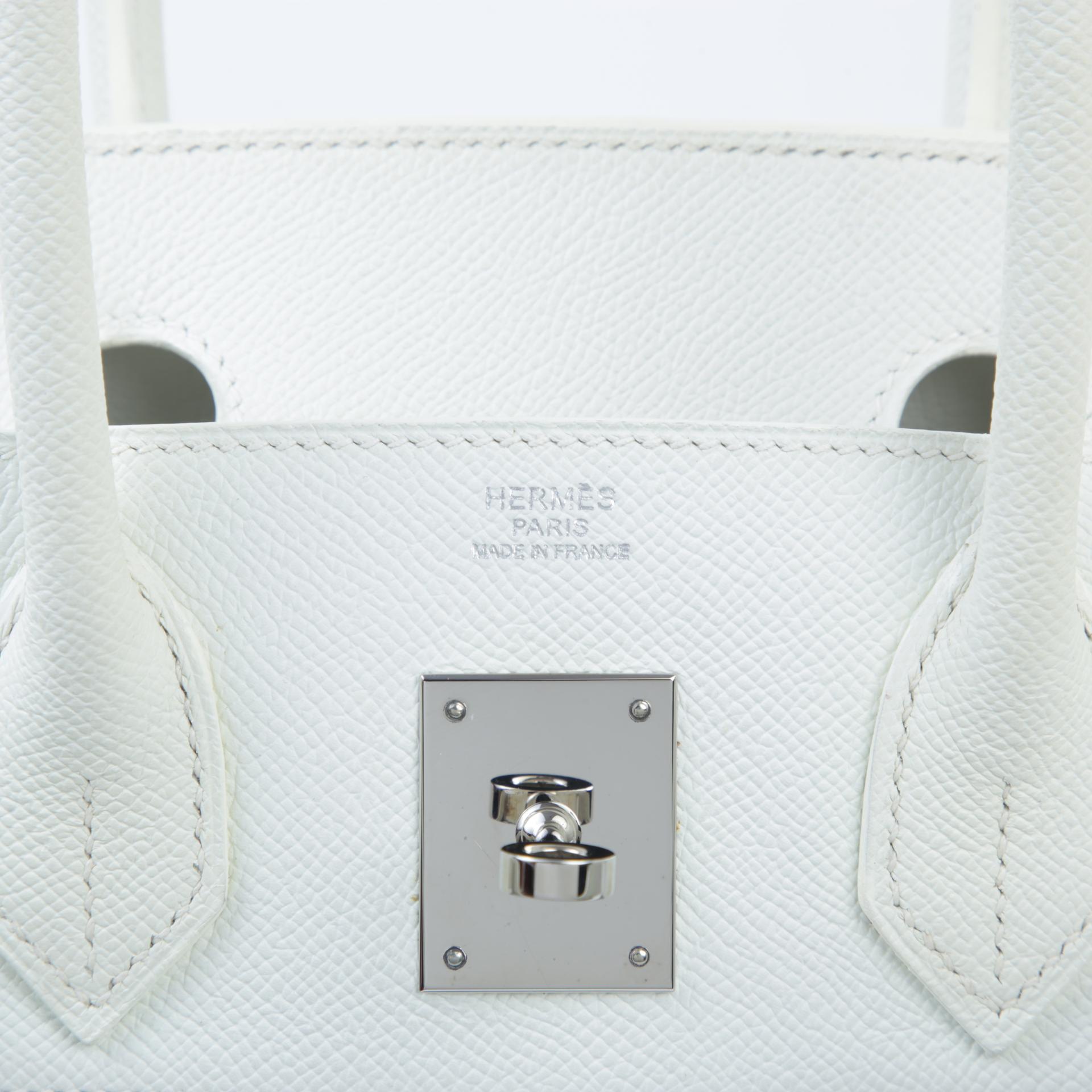 Very Good ( Rank A) HERMÈS Birkin 30 White (01) Epsom Toile Jean canvas Palladium hardware Square M (2009) - 9