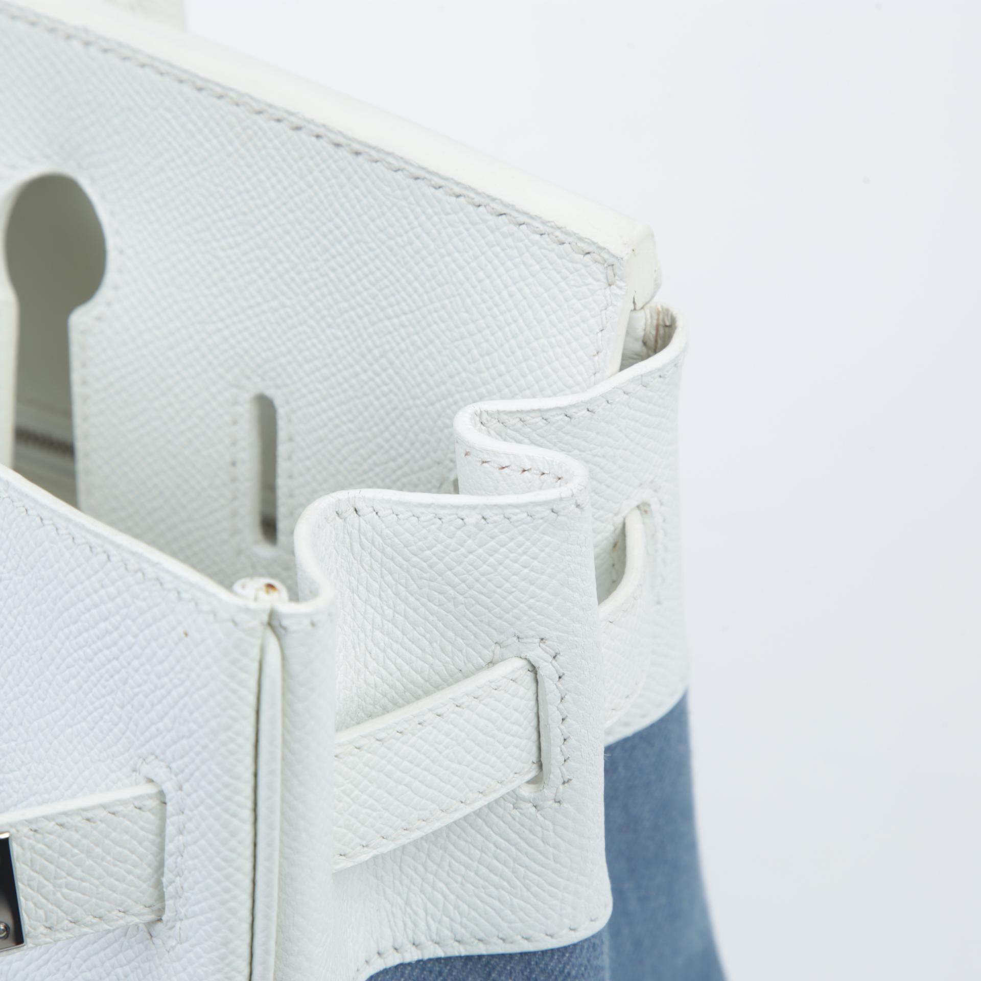 Very Good ( Rank A) HERMÈS Birkin 30 White (01) Epsom Toile Jean canvas Palladium hardware Square M (2009) - 12