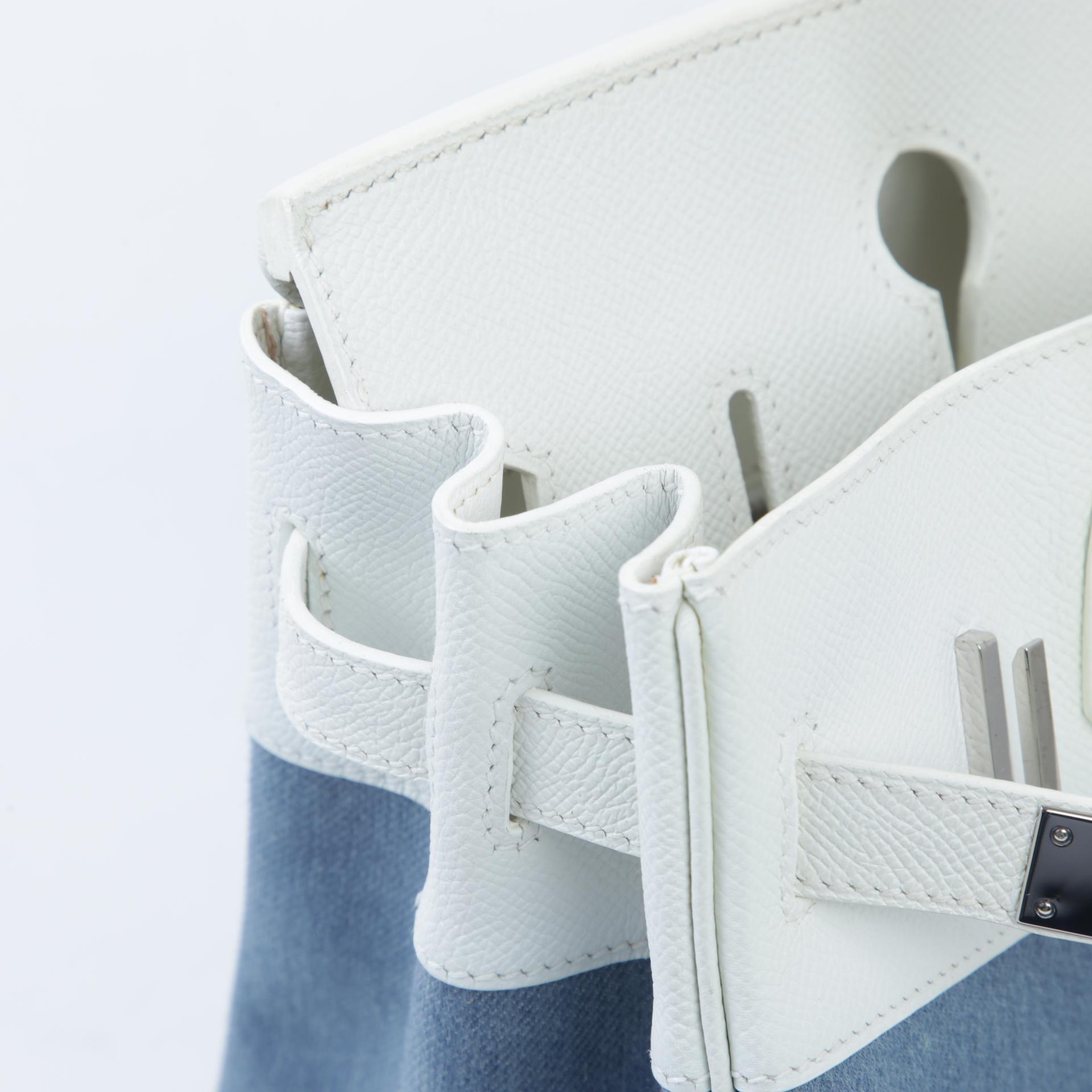 Very Good ( Rank A) HERMÈS Birkin 30 White (01) Epsom Toile Jean canvas Palladium hardware Square M (2009) - 13