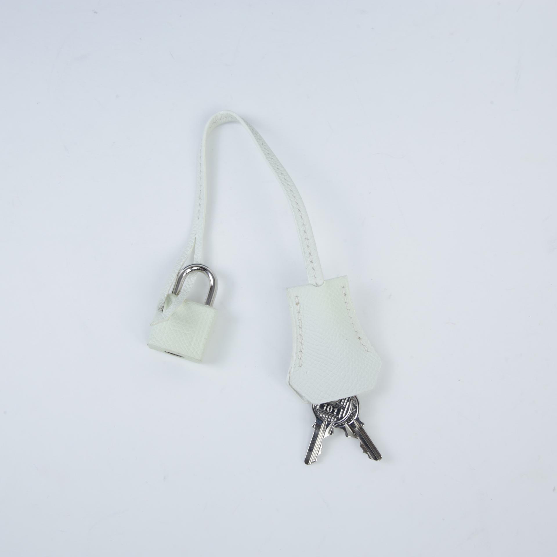 Very Good ( Rank A) HERMÈS Birkin 30 White (01) Epsom Toile Jean canvas Palladium hardware Square M (2009) - 14