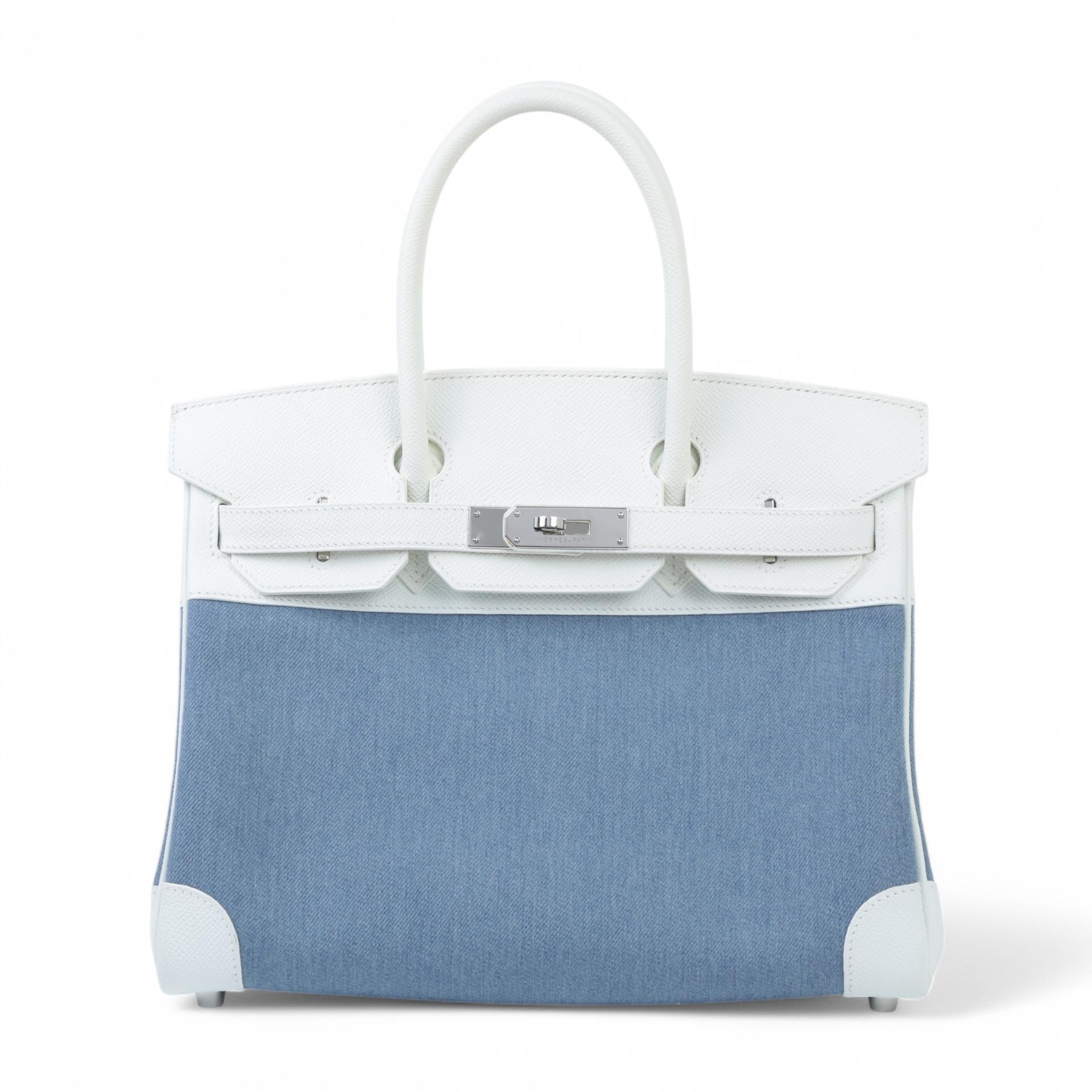 Very Good ( Rank A) HERMÈS Birkin 30 White (01) Epsom Toile Jean canvas Palladium hardware Square M (2009) - 1