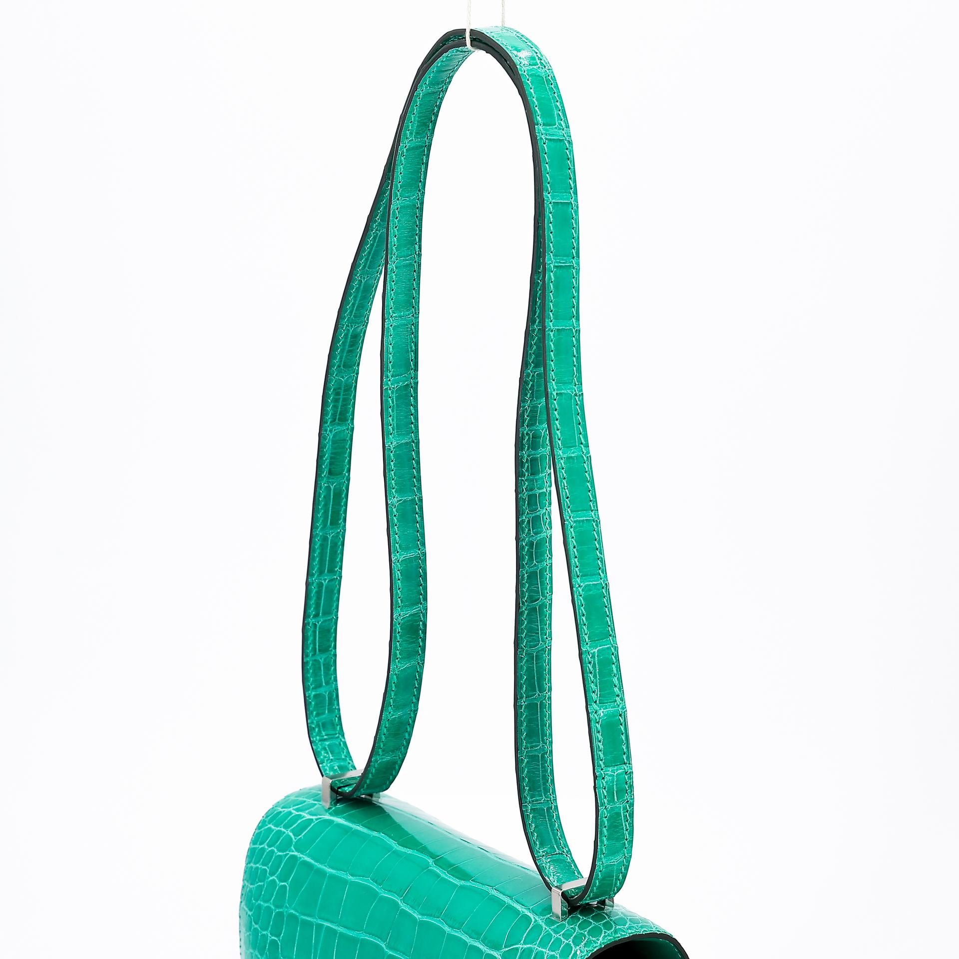 全新 HERMÈS 愛馬仕 Constance 康康 Mini 19 O6 帝王綠 Vert Jade □ 短吻鱷 銀扣 B刻 2023年 - 3