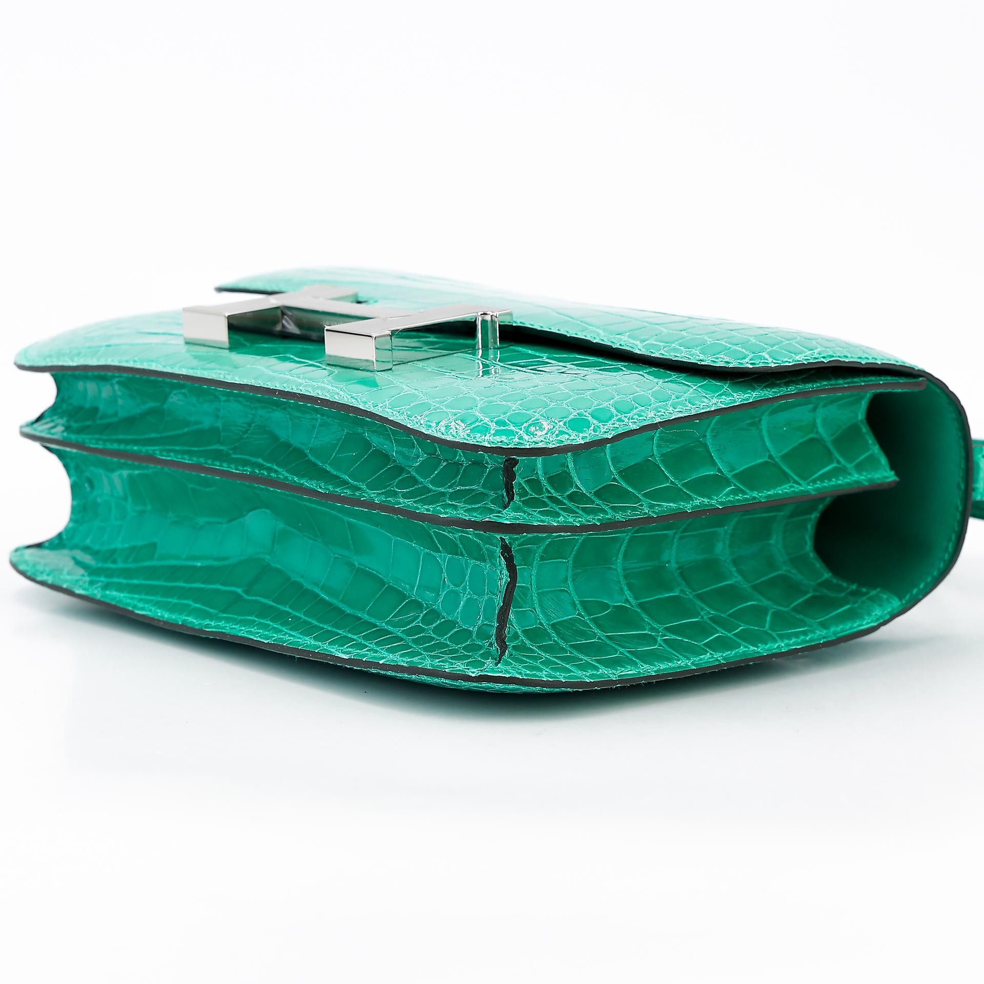 全新 HERMÈS 愛馬仕 Constance 康康 Mini 19 O6 帝王綠 Vert Jade □ 短吻鱷 銀扣 B刻 2023年 - 4