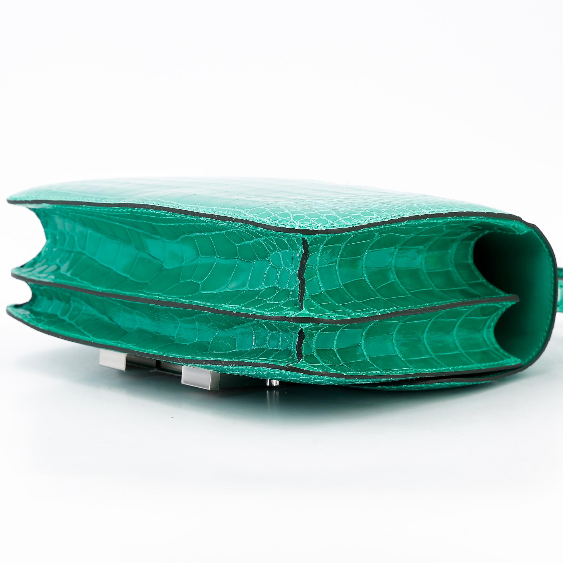 全新 HERMÈS 愛馬仕 Constance 康康 Mini 19 O6 帝王綠 Vert Jade □ 短吻鱷 銀扣 B刻 2023年 - 6