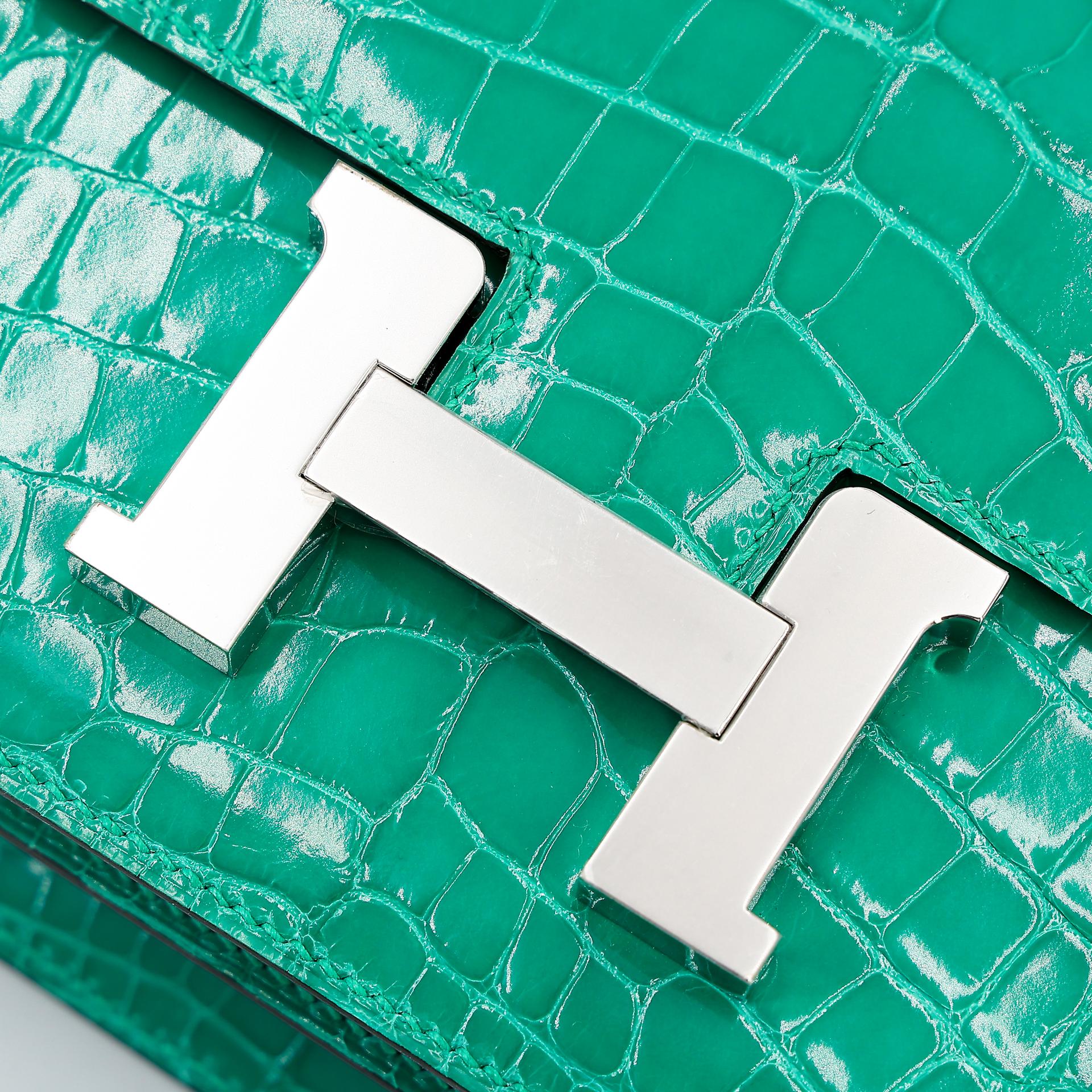 全新 HERMÈS 愛馬仕 Constance 康康 Mini 19 O6 帝王綠 Vert Jade □ 短吻鱷 銀扣 B刻 2023年 - 8