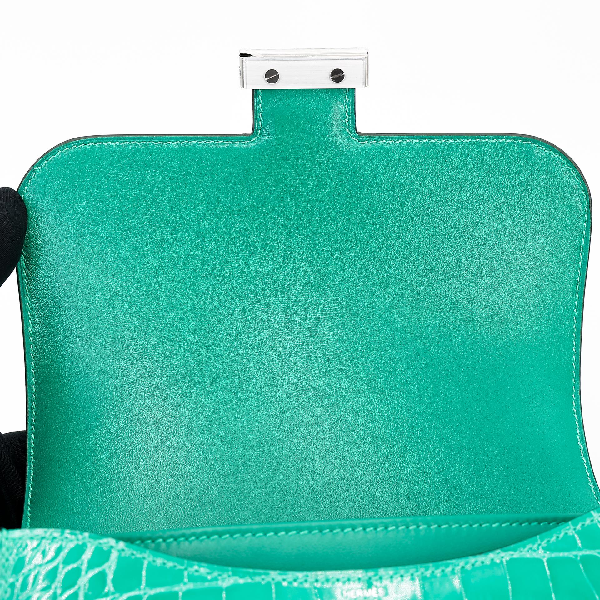 全新 HERMÈS 愛馬仕 Constance 康康 Mini 19 O6 帝王綠 Vert Jade □ 短吻鱷 銀扣 B刻 2023年 - 10