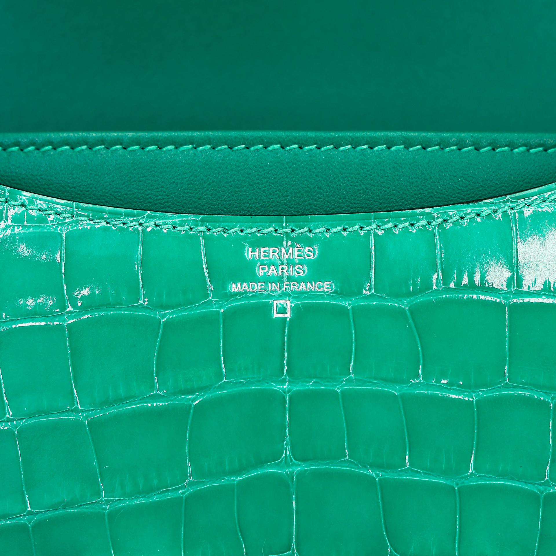 全新 HERMÈS 愛馬仕 Constance 康康 Mini 19 O6 帝王綠 Vert Jade □ 短吻鱷 銀扣 B刻 2023年 - 11