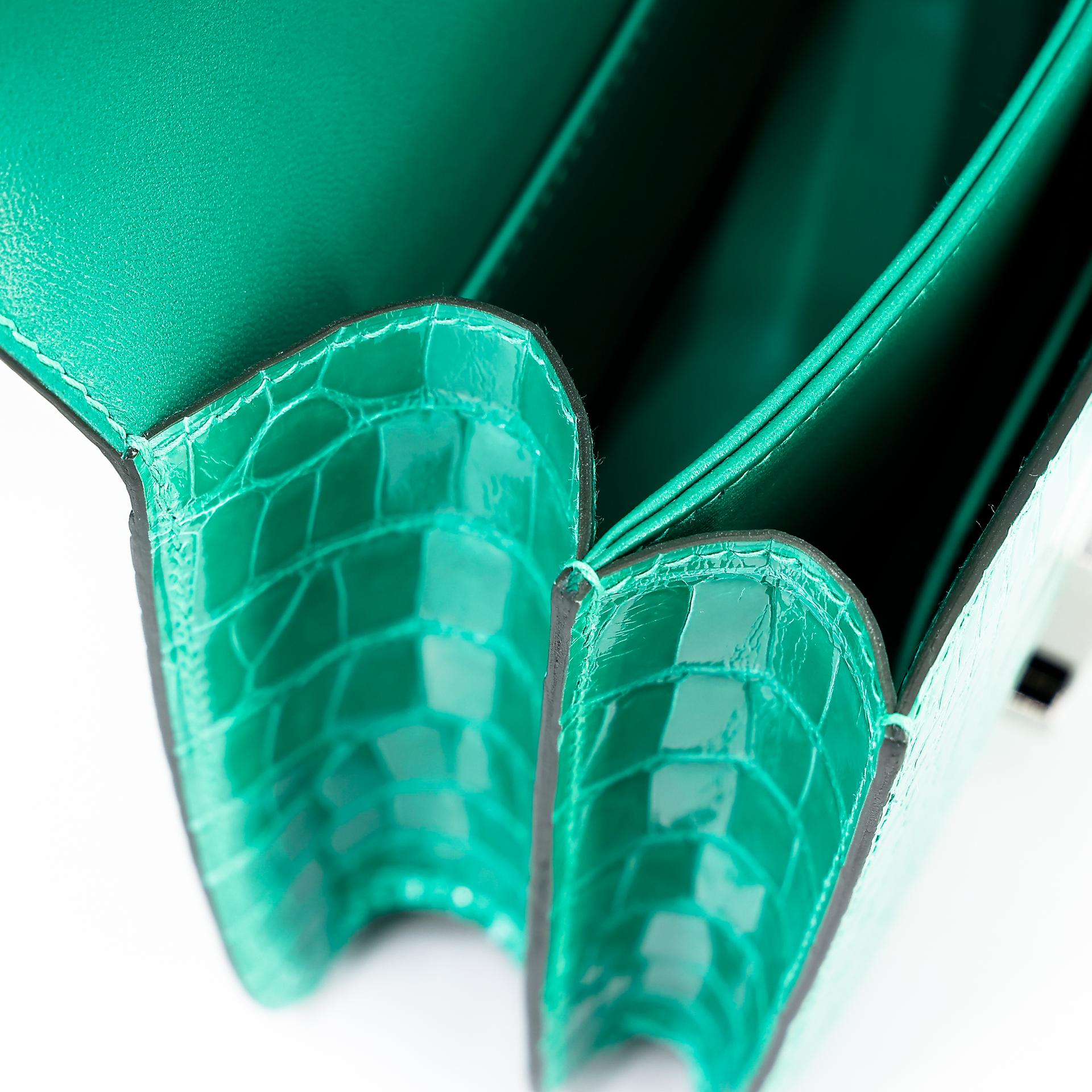 全新 HERMÈS 愛馬仕 Constance 康康 Mini 19 O6 帝王綠 Vert Jade □ 短吻鱷 銀扣 B刻 2023年 - 14