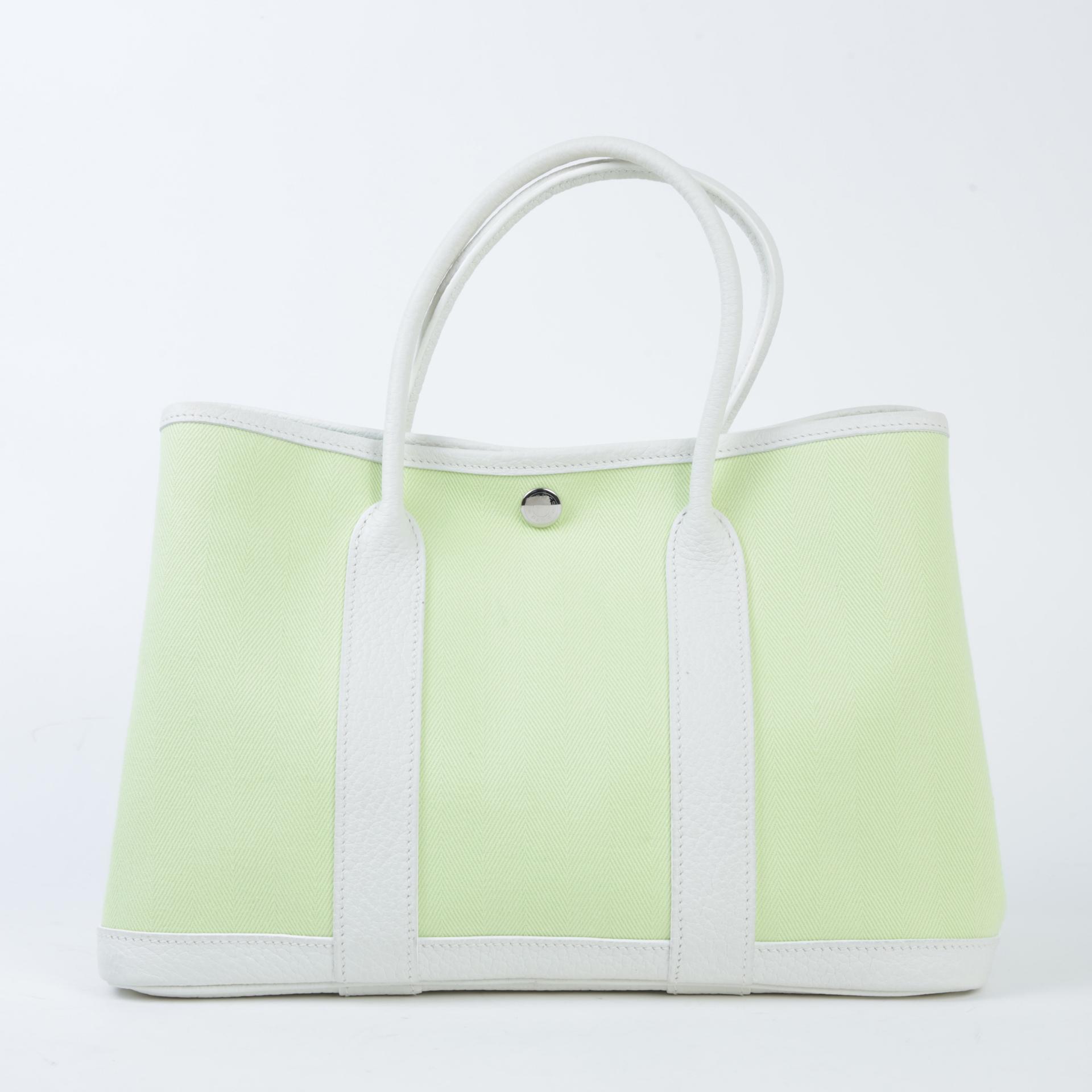 Very Good ( Rank A) HERMÈS Garden Party TPM Jaune Bourgeon (R9) White Toile H canvas Palladium hardware Square R (2014) - 2