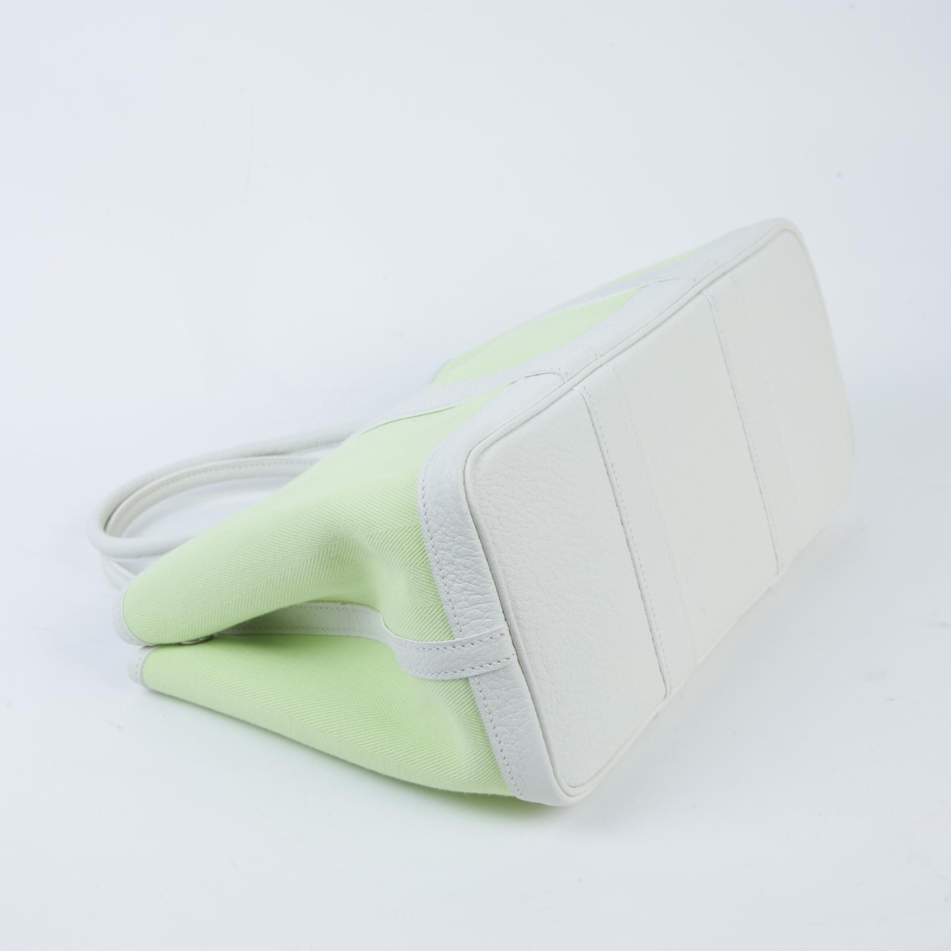 Very Good ( Rank A) HERMÈS Garden Party TPM Jaune Bourgeon (R9) White Toile H canvas Palladium hardware Square R (2014) - 6