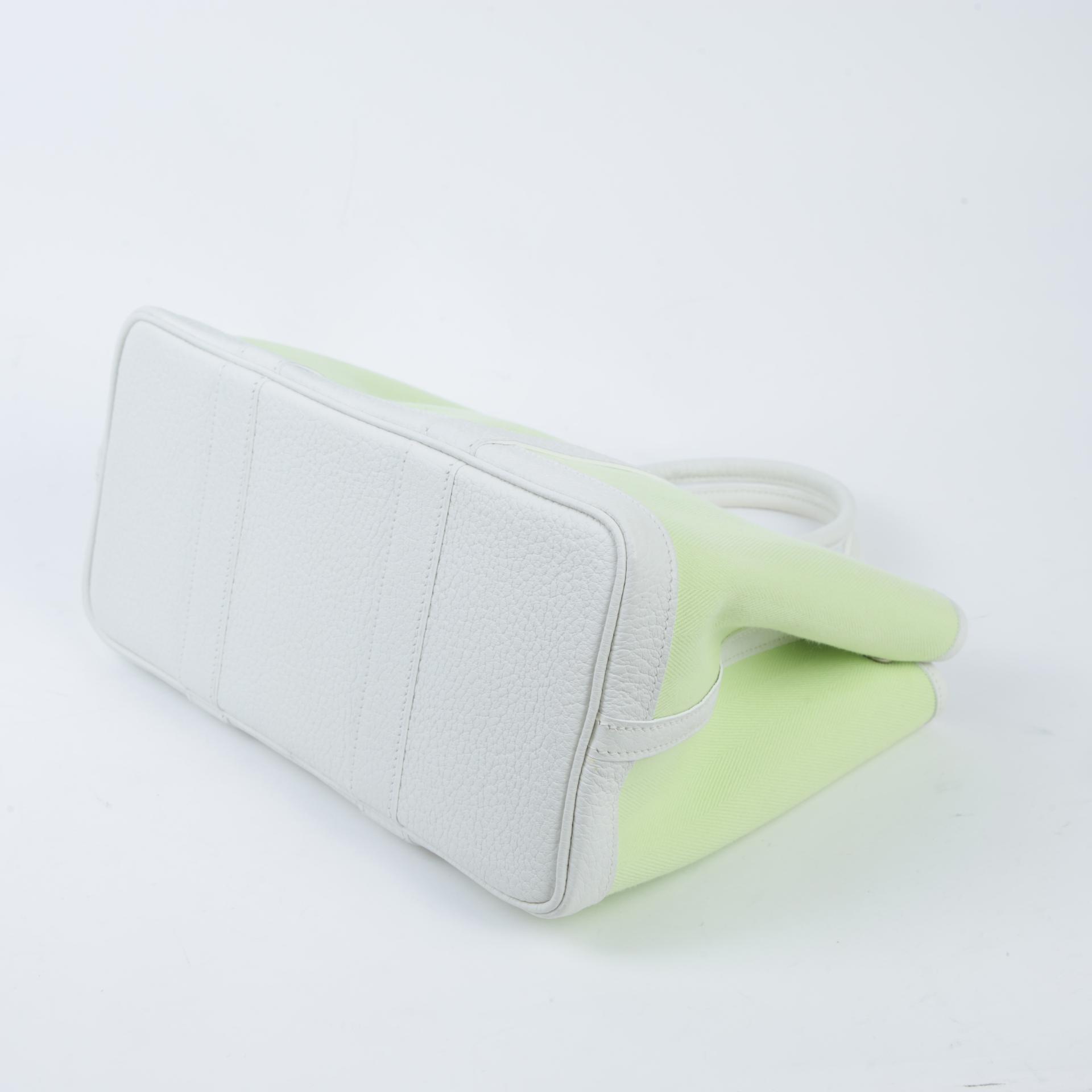 Very Good ( Rank A) HERMÈS Garden Party TPM Jaune Bourgeon (R9) White Toile H canvas Palladium hardware Square R (2014) - 7