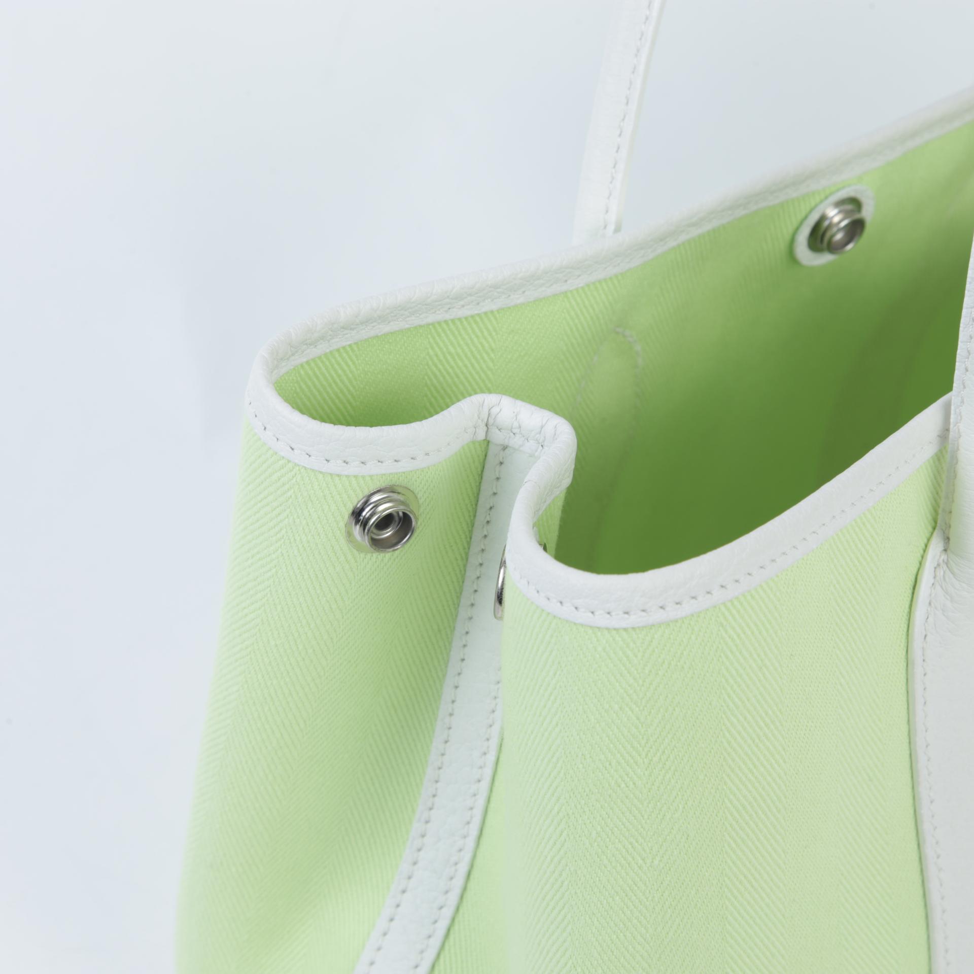 Very Good ( Rank A) HERMÈS Garden Party TPM Jaune Bourgeon (R9) White Toile H canvas Palladium hardware Square R (2014) - 12