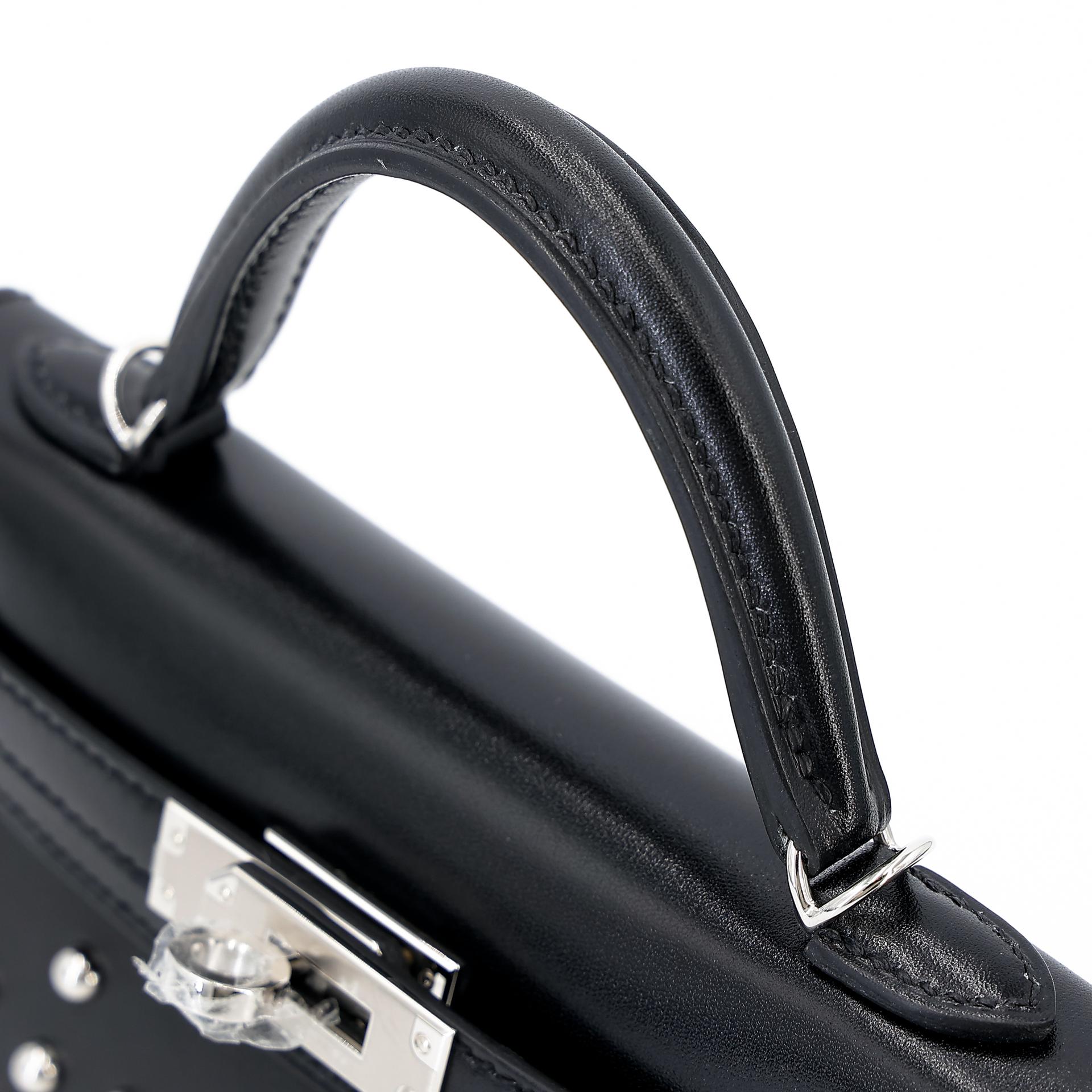 Brand New ( Rank N ) HERMÈS Limited Edition Mini Kelly II Cloute Studded Black (89) Box-calf Palladium hardware W (2024) - 3