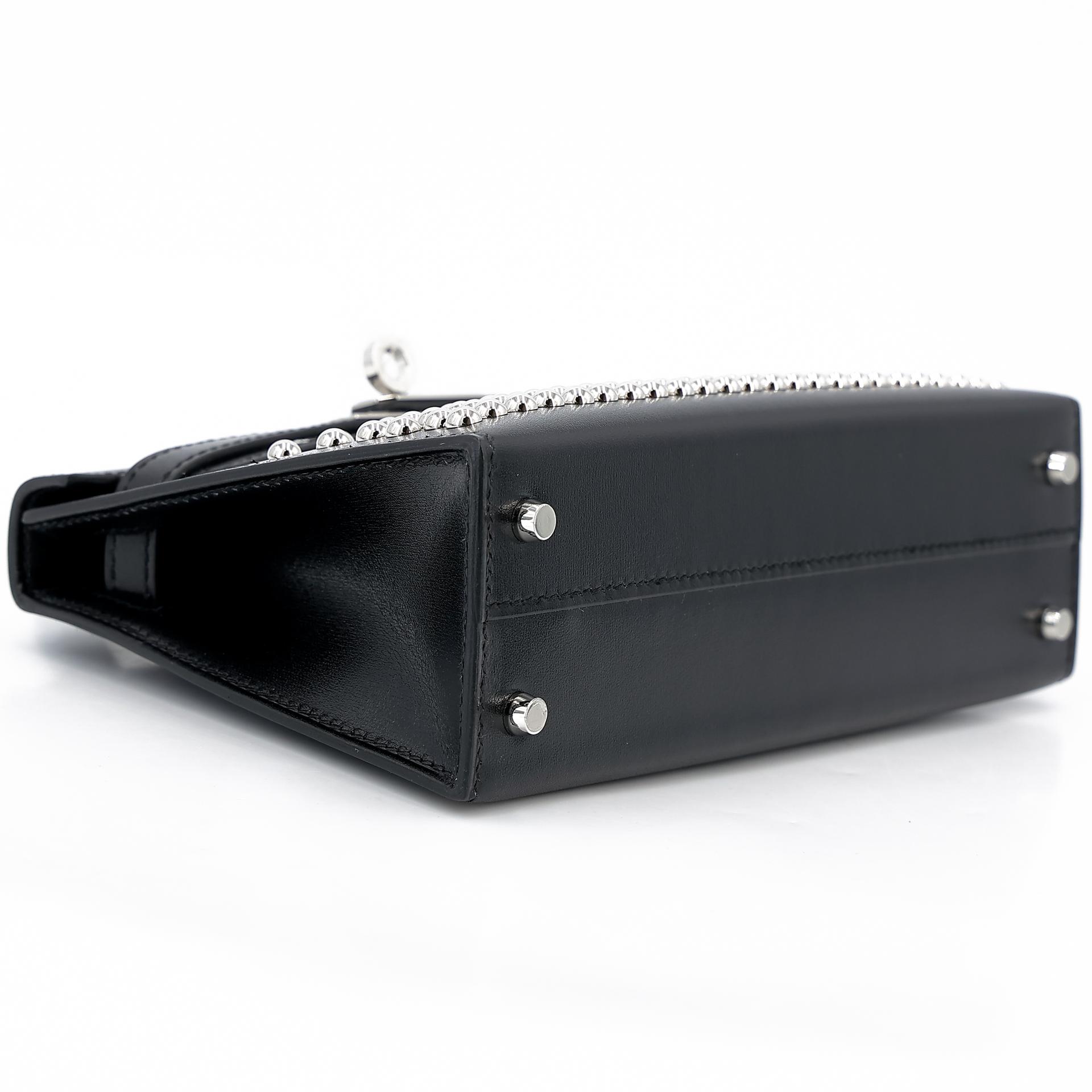 Brand New ( Rank N ) HERMÈS Limited Edition Mini Kelly II Cloute Studded Black (89) Box-calf Palladium hardware W (2024) - 5