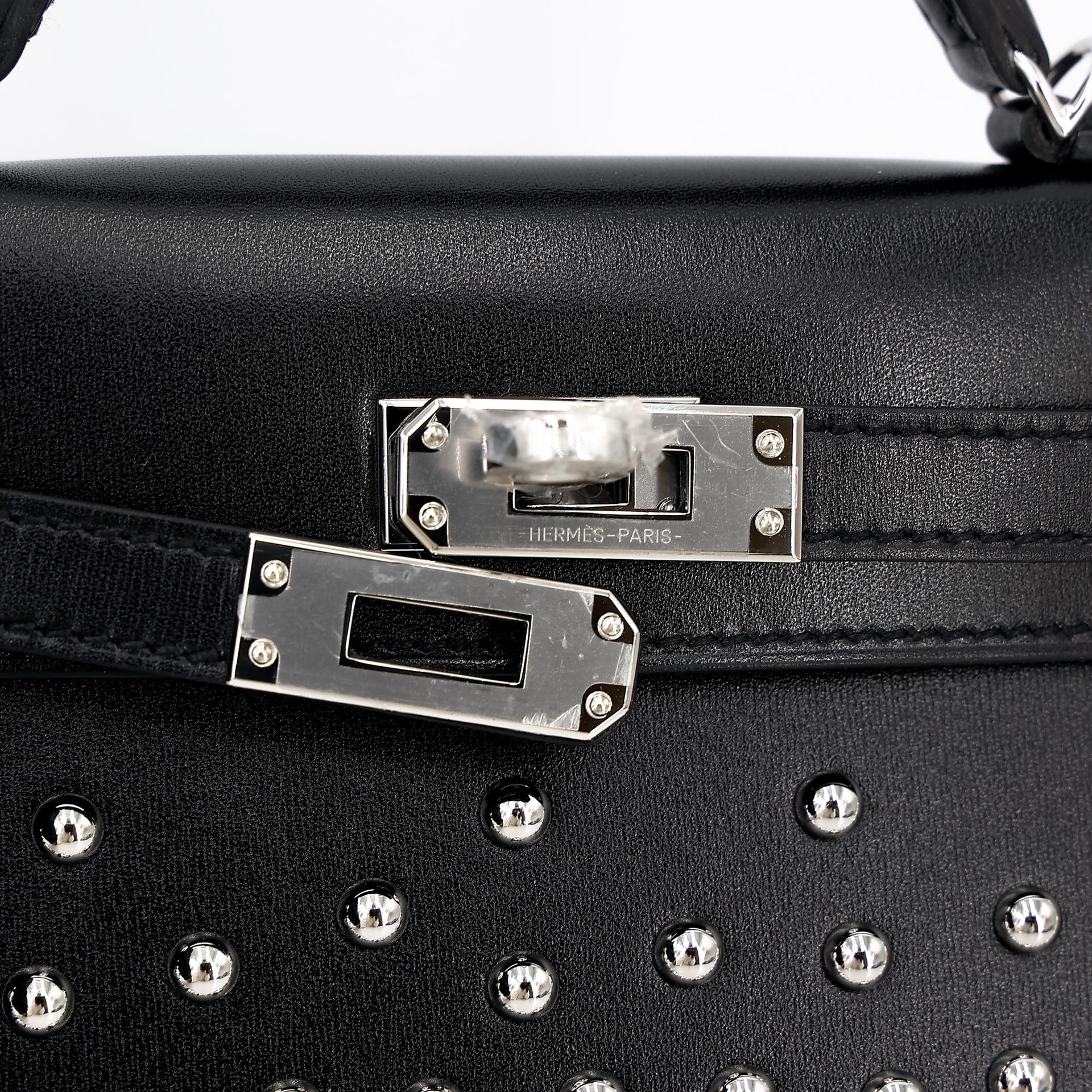 Brand New ( Rank N ) HERMÈS Limited Edition Mini Kelly II Cloute Studded Black (89) Box-calf Palladium hardware W (2024) - 9
