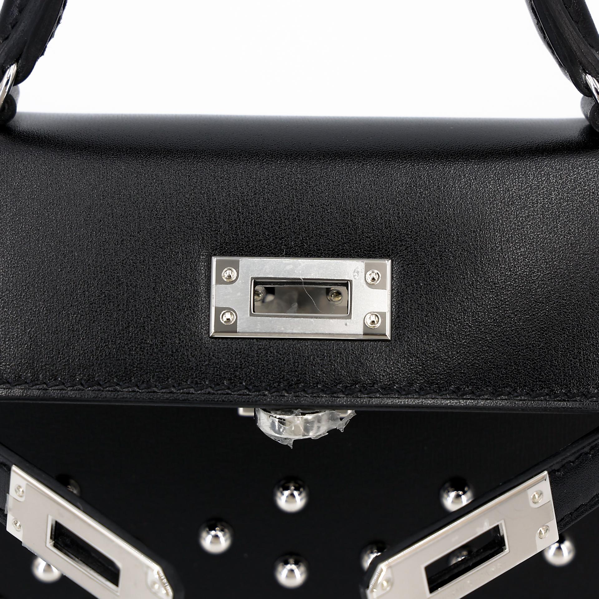 Brand New ( Rank N ) HERMÈS Limited Edition Mini Kelly II Cloute Studded Black (89) Box-calf Palladium hardware W (2024) - 10