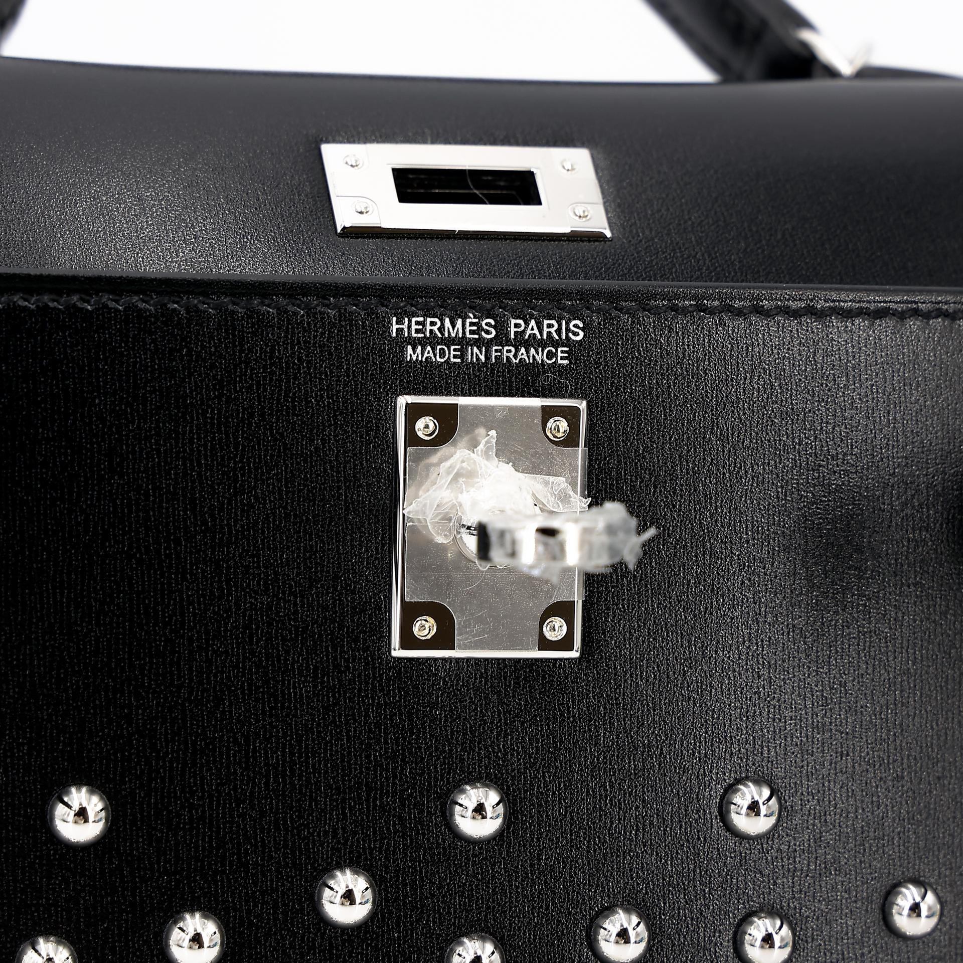Brand New ( Rank N ) HERMÈS Limited Edition Mini Kelly II Cloute Studded Black (89) Box-calf Palladium hardware W (2024) - 12