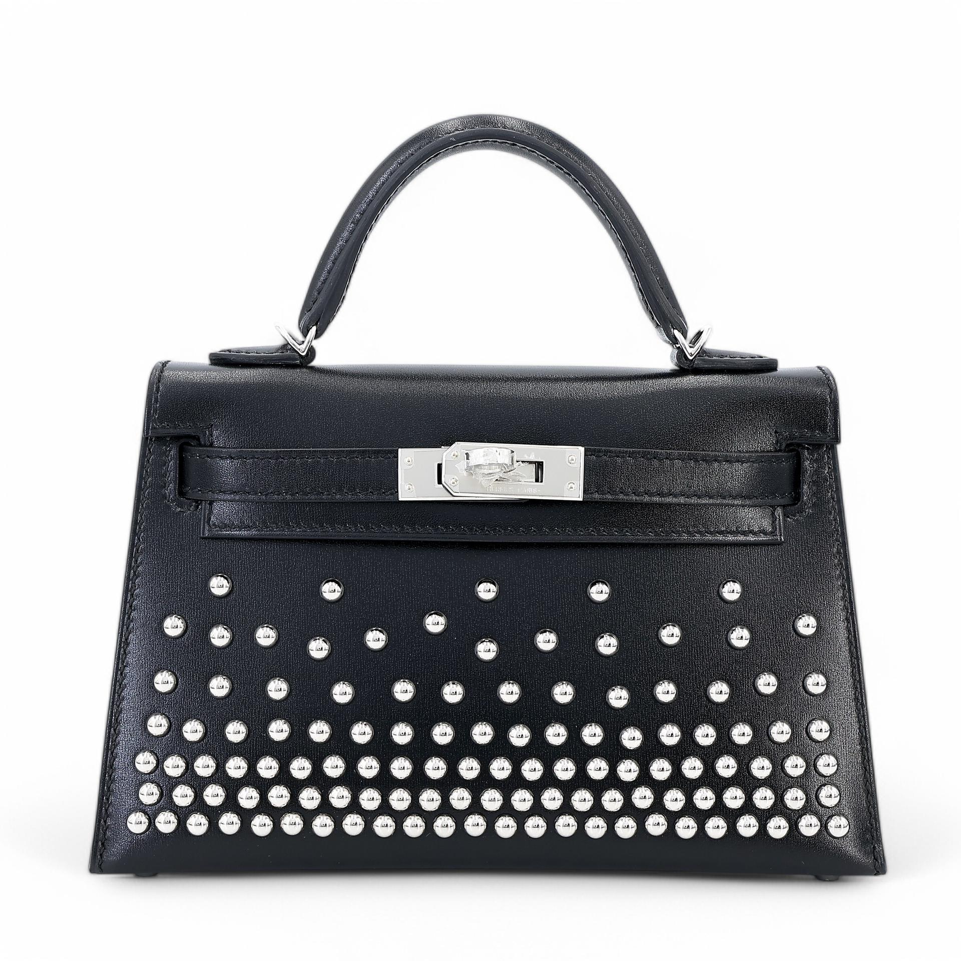 Brand New ( Rank N ) HERMÈS Limited Edition Mini Kelly II Cloute Studded Black (89) Box-calf Palladium hardware W (2024) - 1