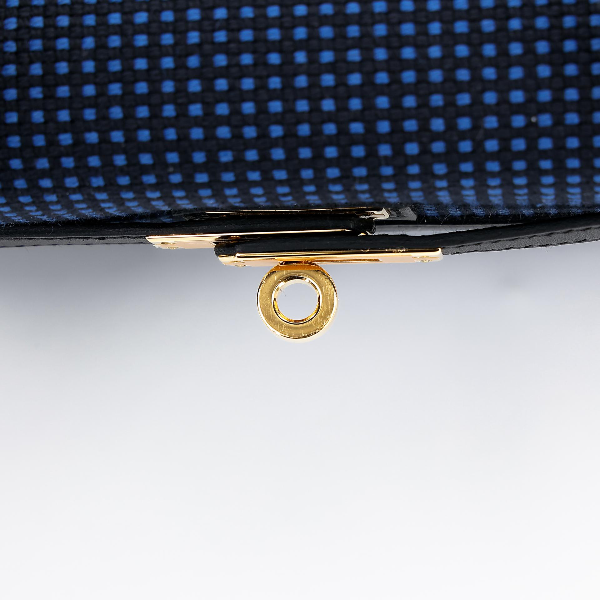 Excellent ( Rank SA ) HERMÈS Limited Edition Kelly 25 Quadrille Sellier Navy (7U) Black (89) Swift Toile Quadrille canvas Gold hardware W (2024) - 11