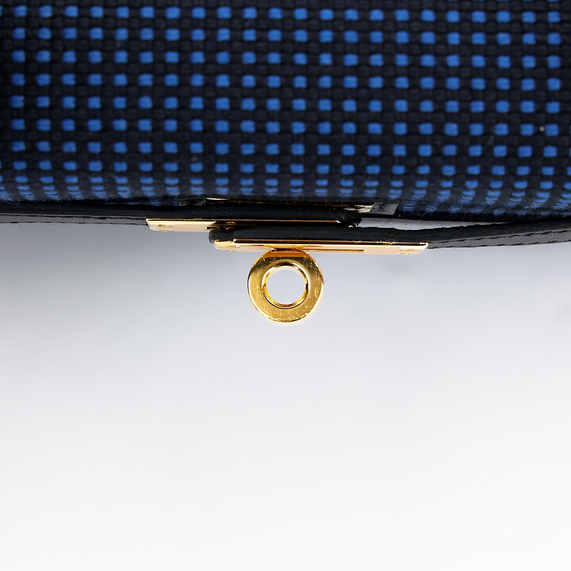 Excellent ( Rank SA ) HERMÈS Limited Edition Kelly 25 Quadrille Sellier Navy (7U) Black (89) Swift Toile Quadrille canvas Gold hardware W (2024) - 12