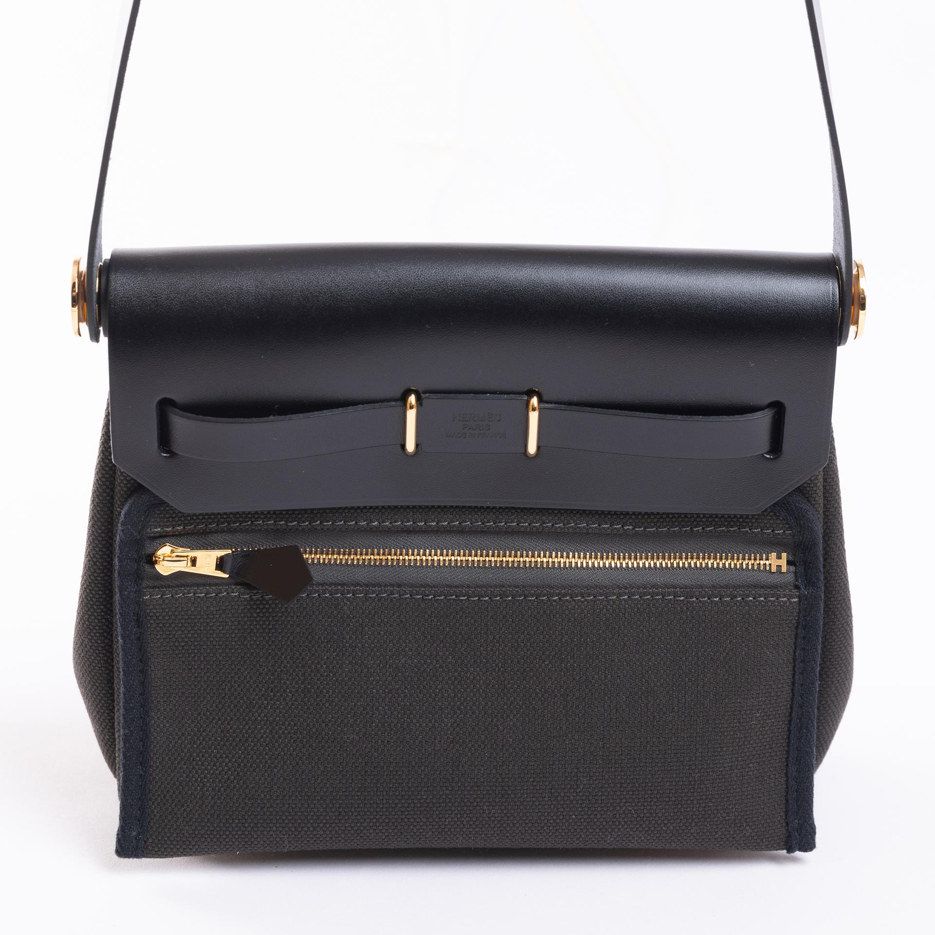 Brand New ( Rank N ) HERMÈS Herbag Zip Mini 20 Dark Bronze （O0） Black (89) Canvas Gold hardware W (2024) - 2