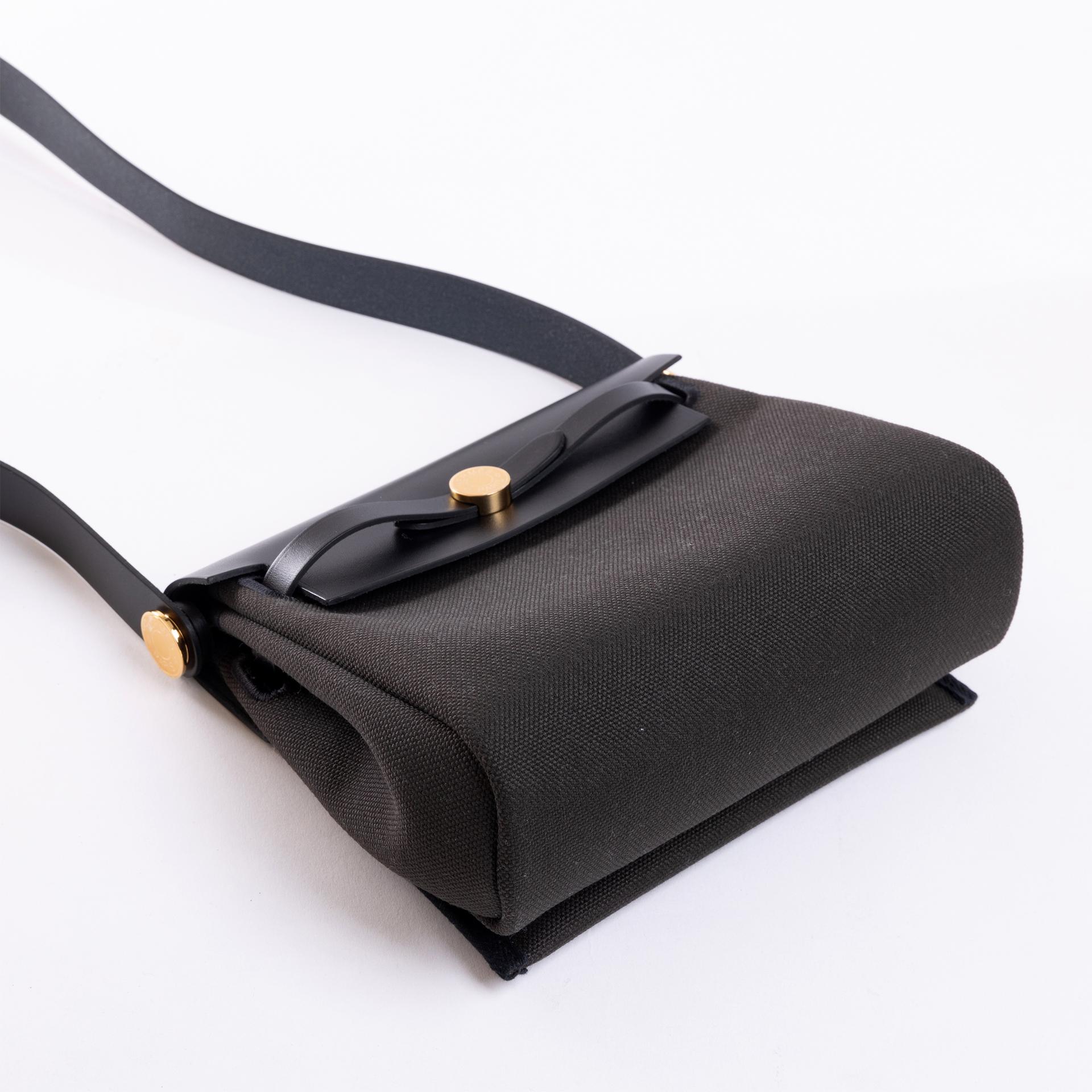 Brand New ( Rank N ) HERMÈS Herbag Zip Mini 20 Dark Bronze （O0） Black (89) Canvas Gold hardware W (2024) - 3