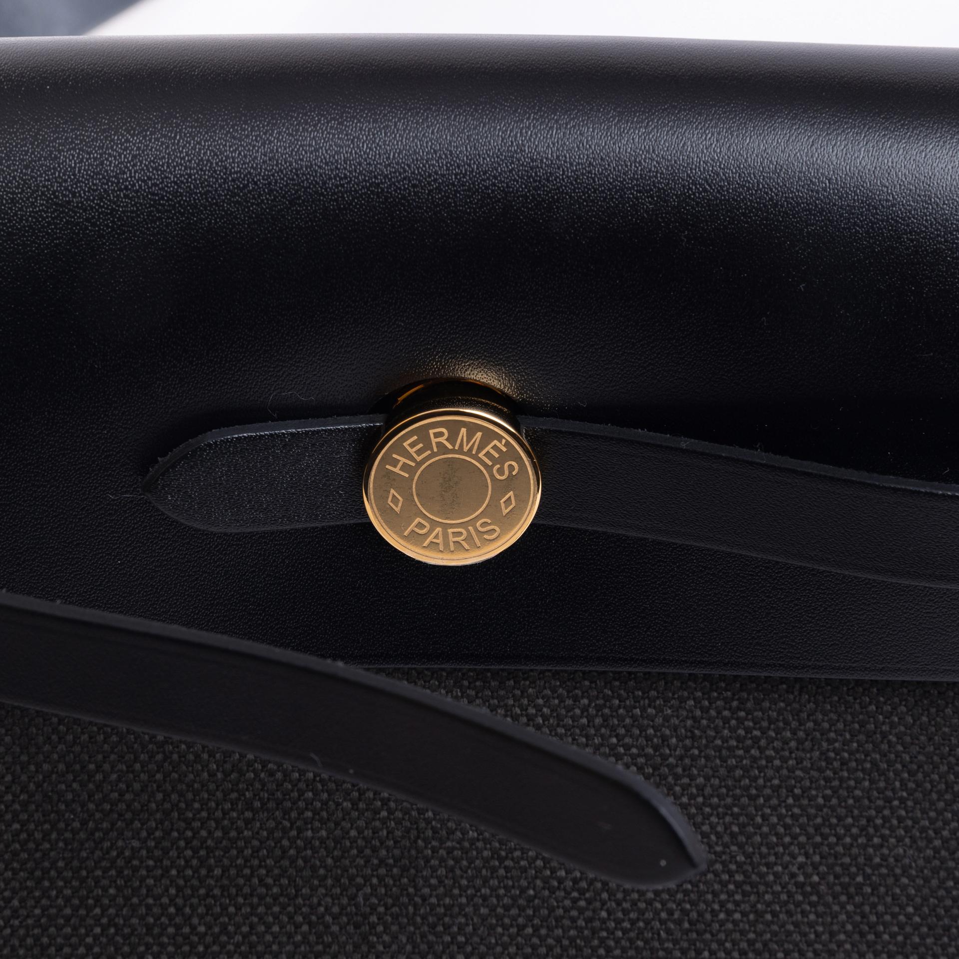 Brand New ( Rank N ) HERMÈS Herbag Zip Mini 20 Dark Bronze （O0） Black (89) Canvas Gold hardware W (2024) - 6