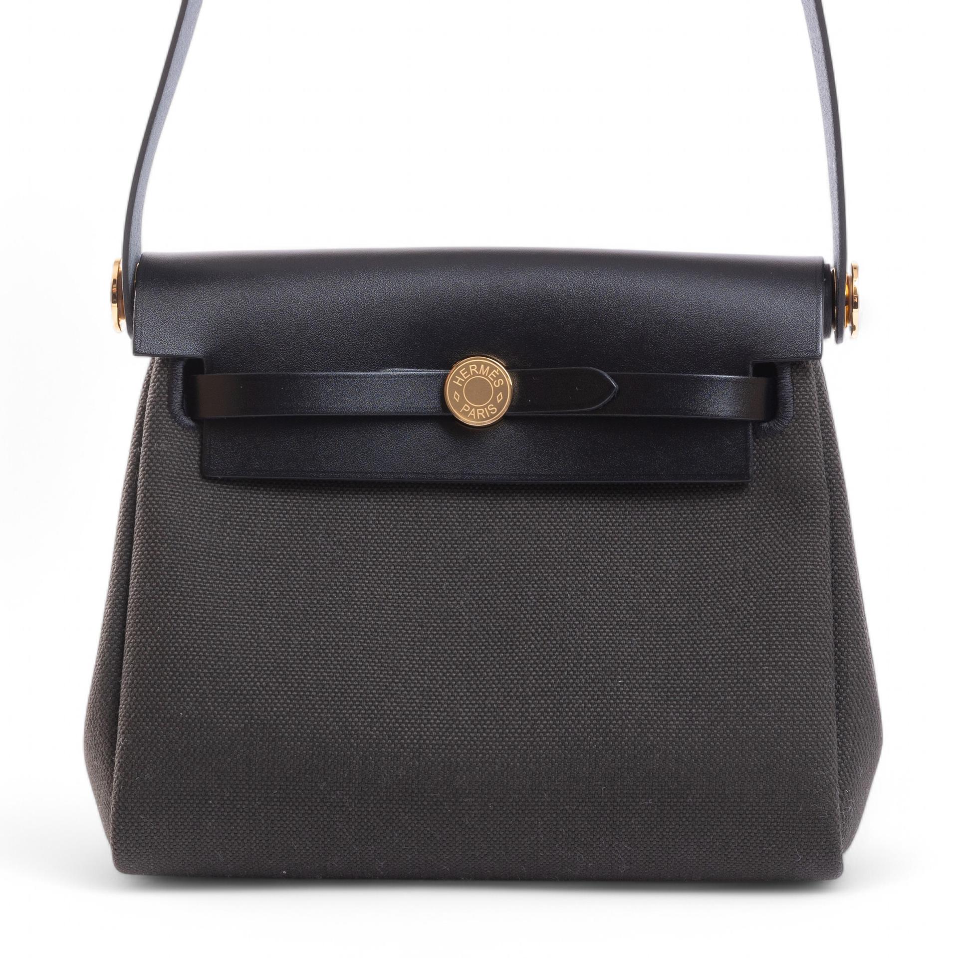 Brand New ( Rank N ) HERMÈS Herbag Zip Mini 20 Dark Bronze （O0） Black (89) Canvas Gold hardware W (2024) - 1