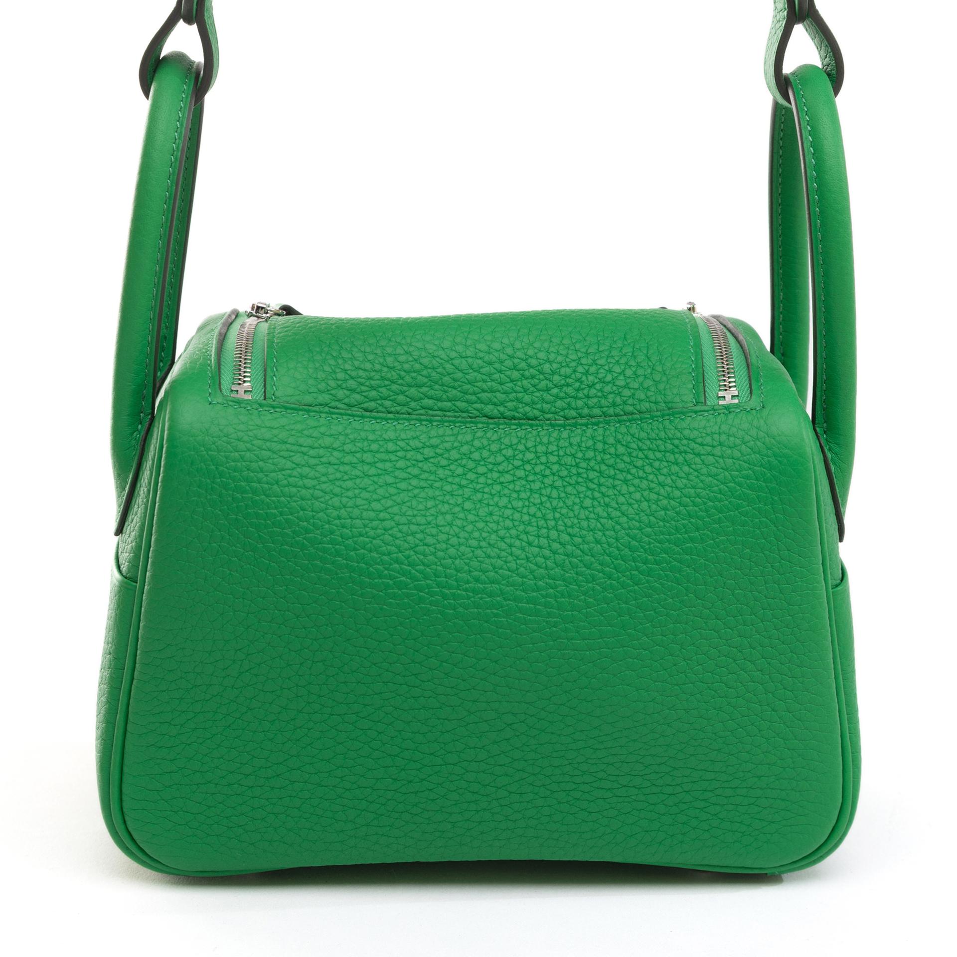 全新 HERMÈS 愛馬仕 Mini Lindy 二代 1K 竹子綠 Bamboo Clemence小牛皮 銀扣 W刻 2024年 - 2