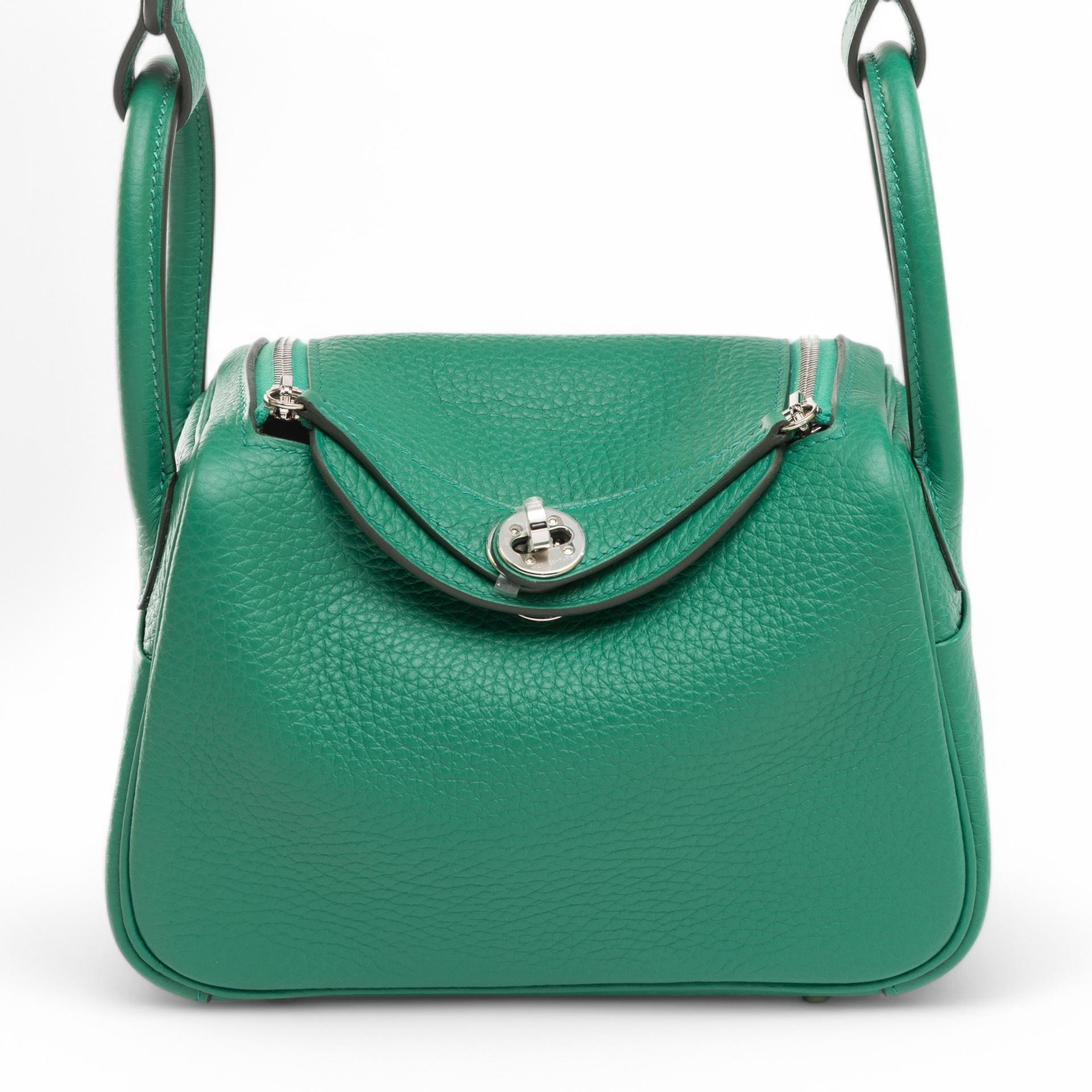 Brand New ( Rank N ) HERMÈS Mini Lindy II Vert Vertigo (U4) Clemence Palladium hardware W (2024) - 1