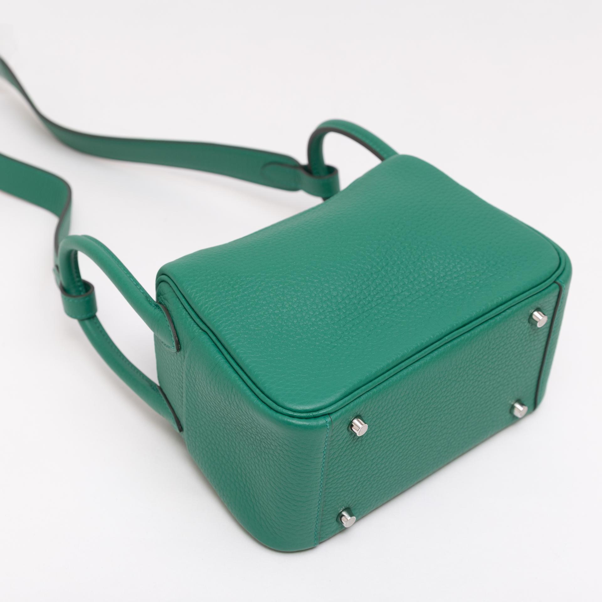 Brand New ( Rank N ) HERMÈS Mini Lindy II Vert Vertigo (U4) Clemence Palladium hardware W (2024) - 6
