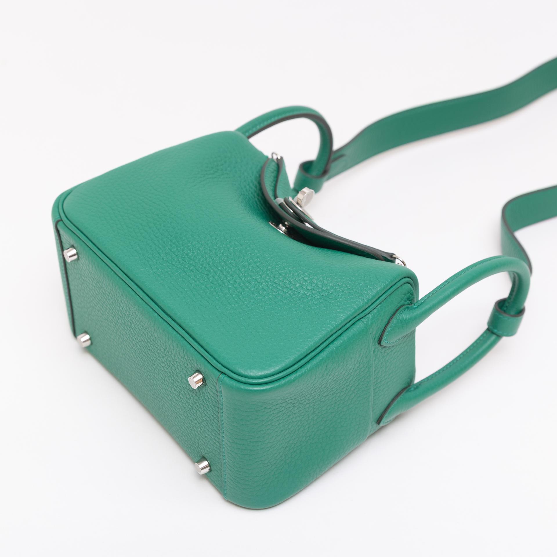 Brand New ( Rank N ) HERMÈS Mini Lindy II Vert Vertigo (U4) Clemence Palladium hardware W (2024) - 5