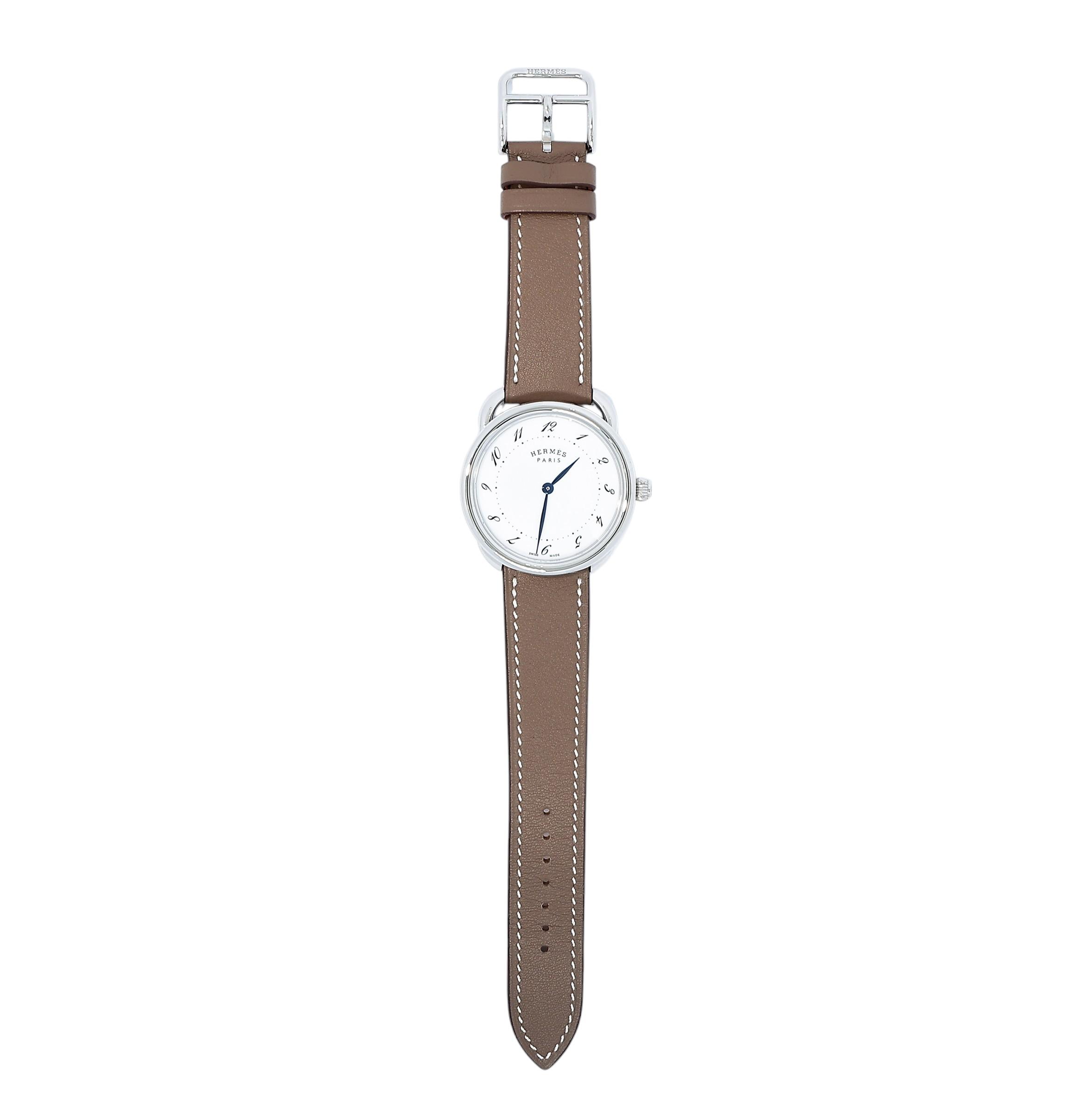 Unused ( Rank NS ) HERMÈS Arceau watch Large model 36mm Etoupe (18) Swift Palladium hardware Z (2021) - 1