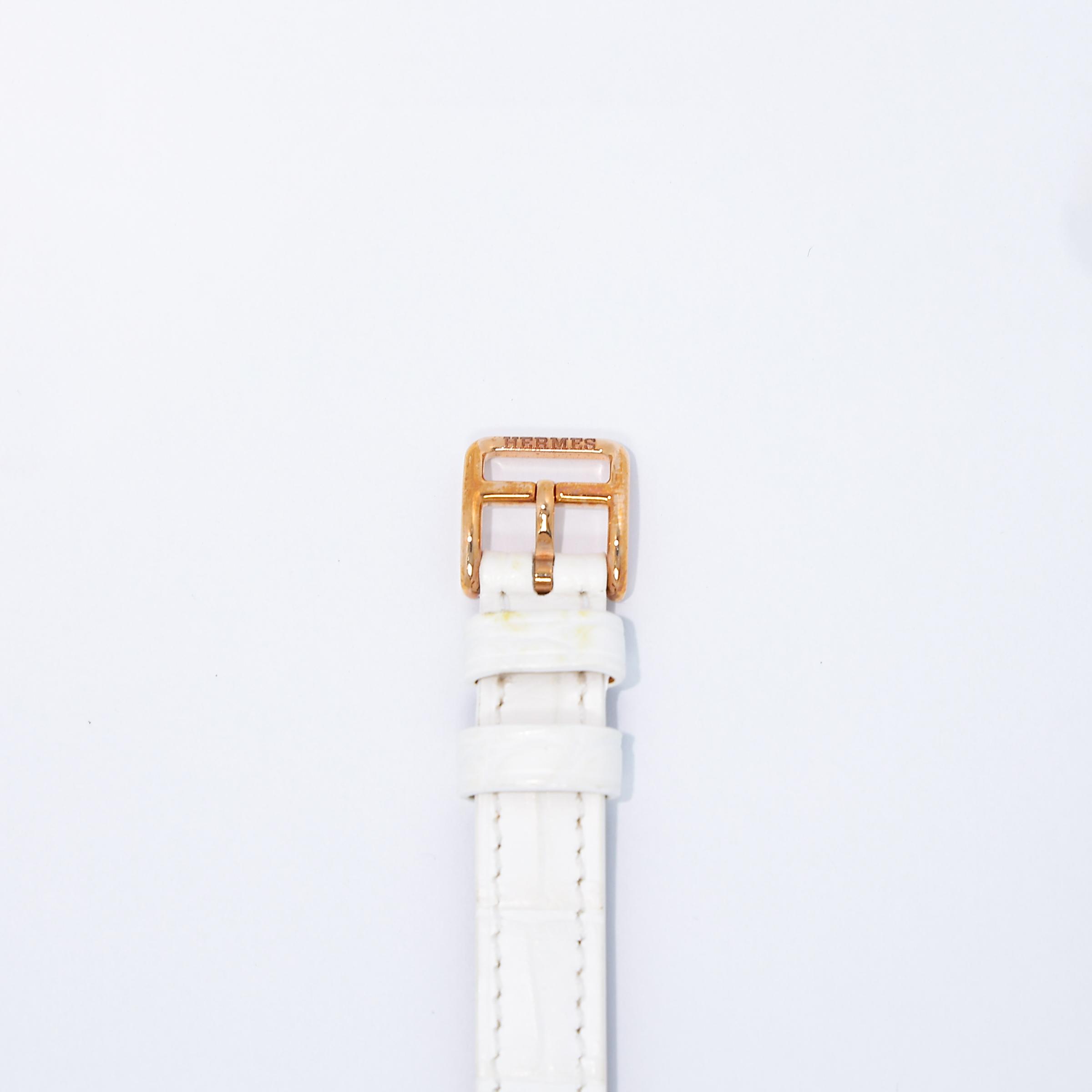 Excellent ( Rank SA ) HERMÈS Nantucket Mini Watch 16mm White (01) Alligator Diamond Rose Gold hardware Y (2020) - 3